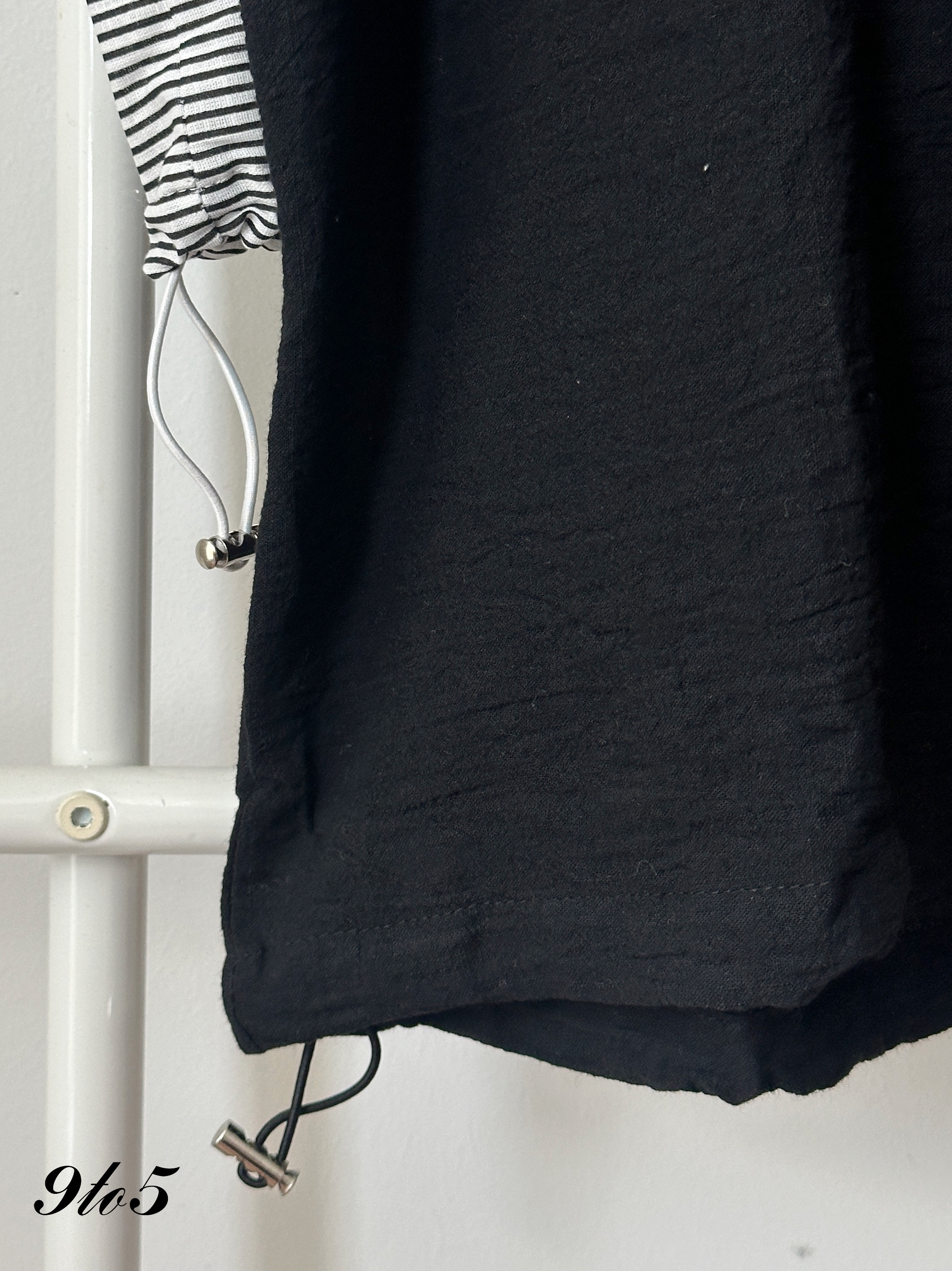 T4259 Cape Sleeve Embroidery Floral Shirt - Black & Stripe