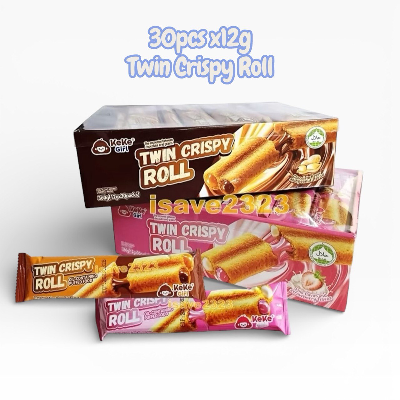 30pcs x 12g Keke Girl Twins Crispy Roll wafer (chocolate peanut/ strawberry milk)