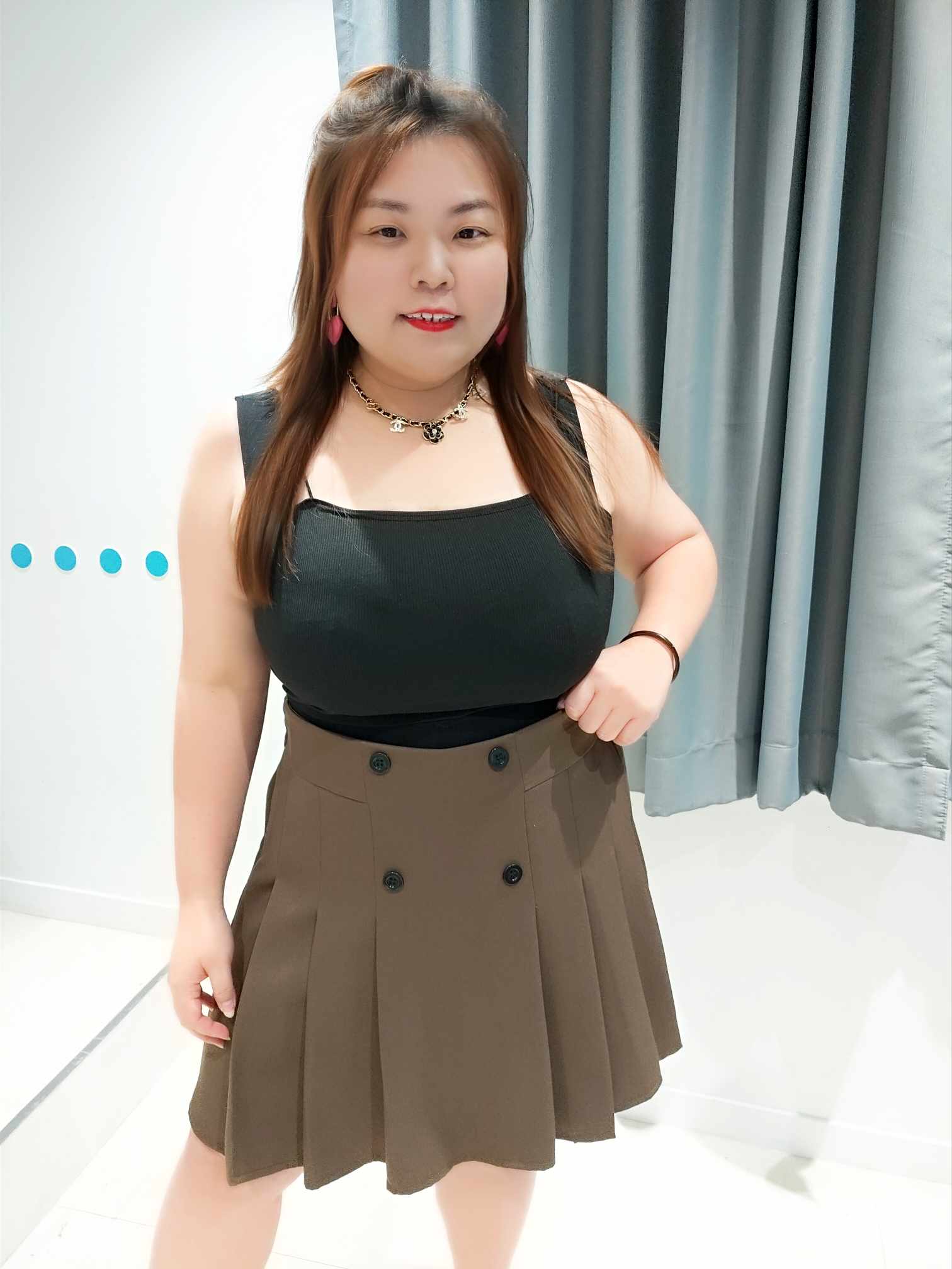 DSE07 双排扣百褶设计裤裙