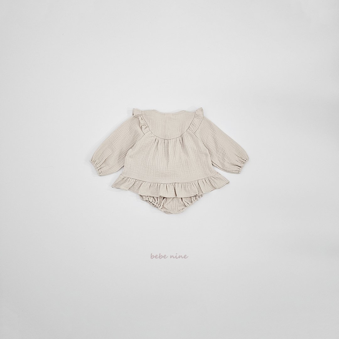 🌸預訂 韓國直送🌸🇰🇷Bebenine兩色荷葉花邊棉紗長袖上衣燈籠褲套裝