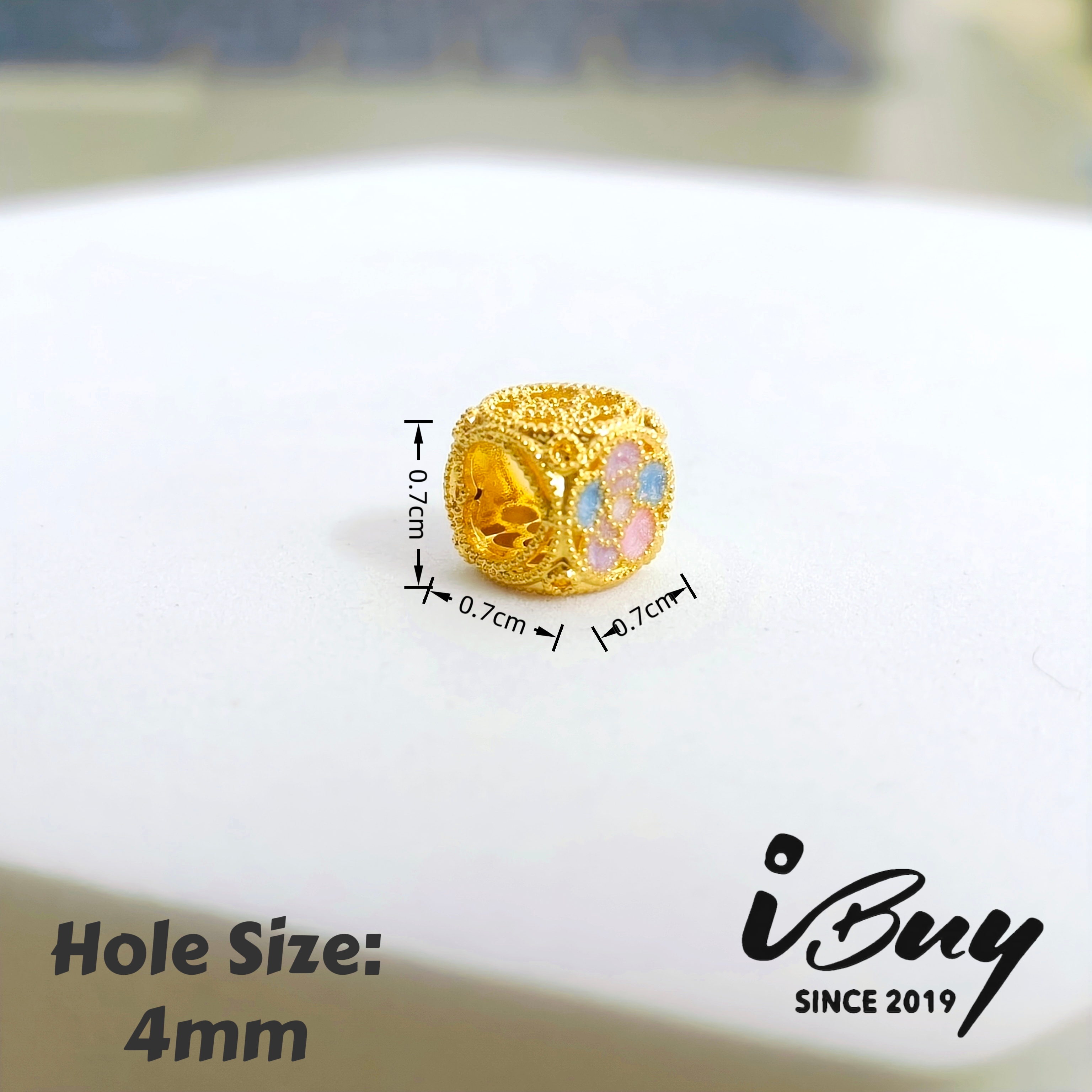 916 HARD GOLD COLORFUL ENAMEL FLOWER SQUARE BEAD 916 硬金 珐琅彩花四方块串咀