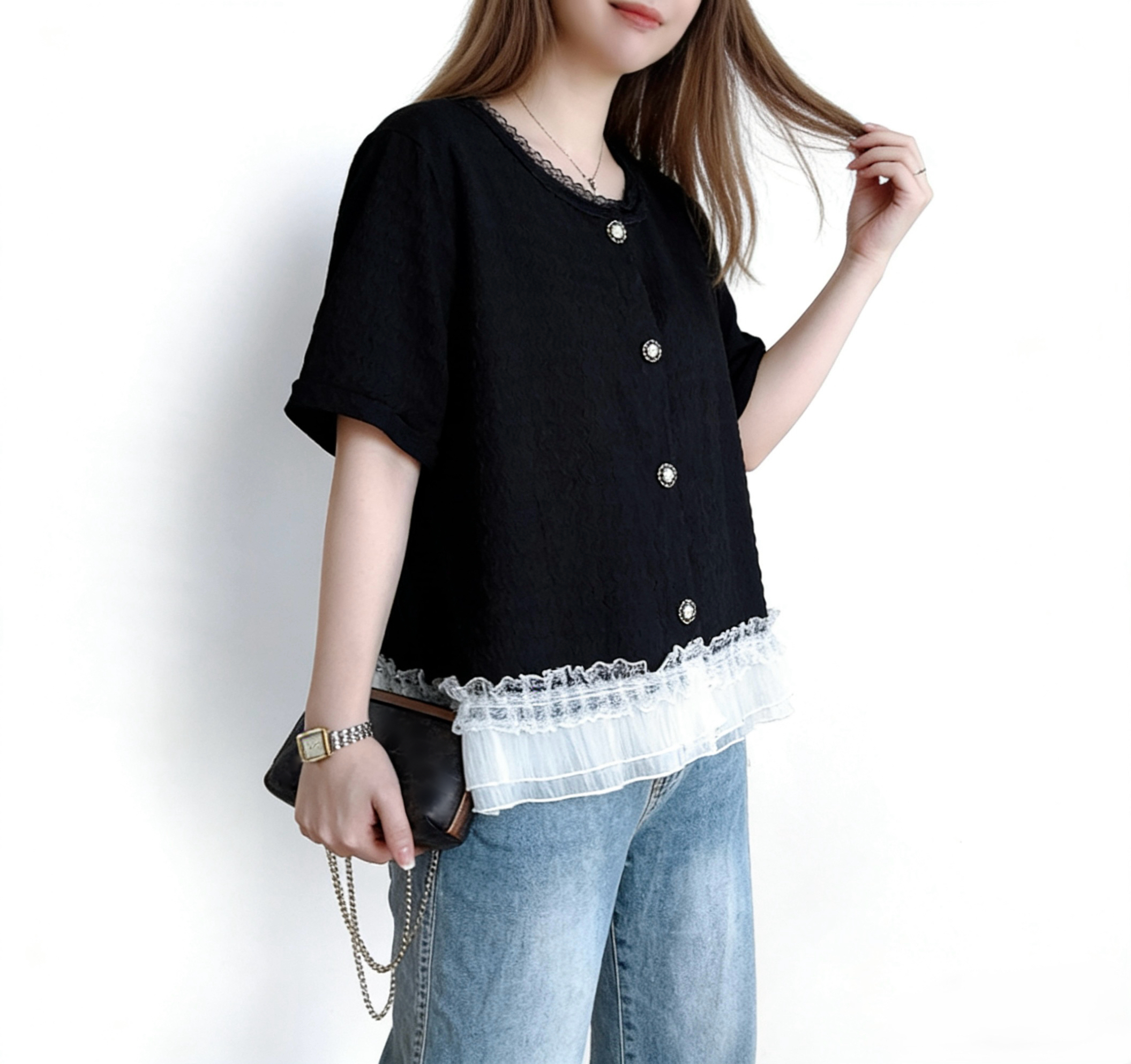 ☀️初夏優惠☀️ 小香風拼接Ruffle Top
