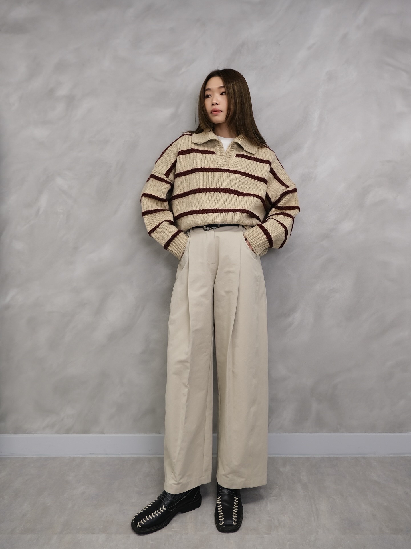 Horizontal strip knit top #top91