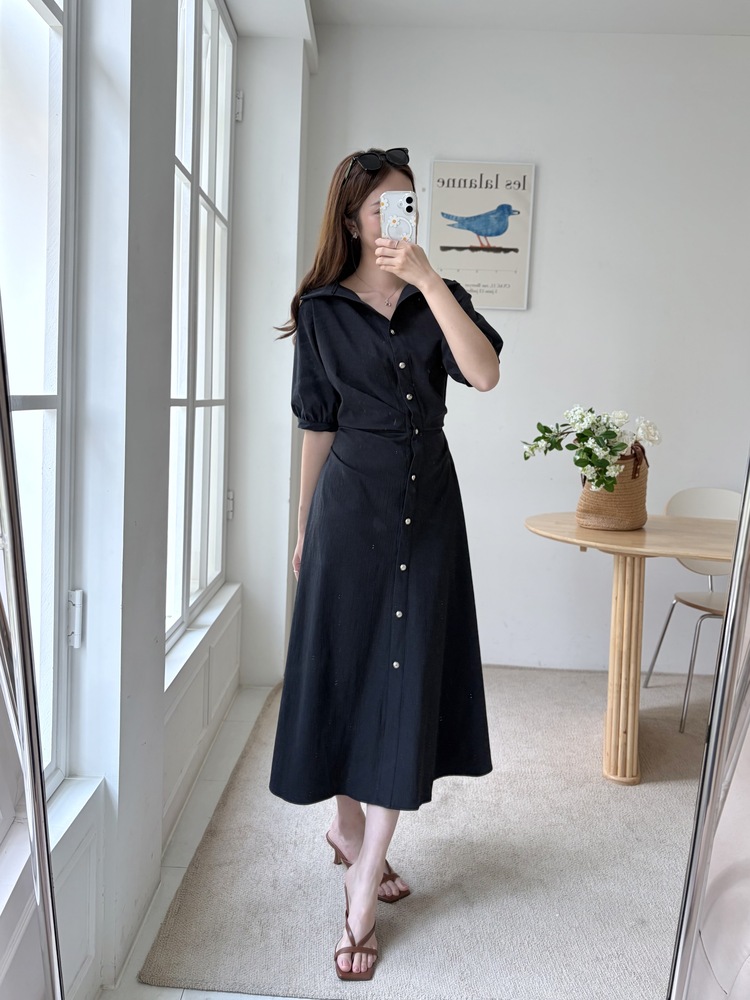 Lena Contoured Waist Dress (Navy)