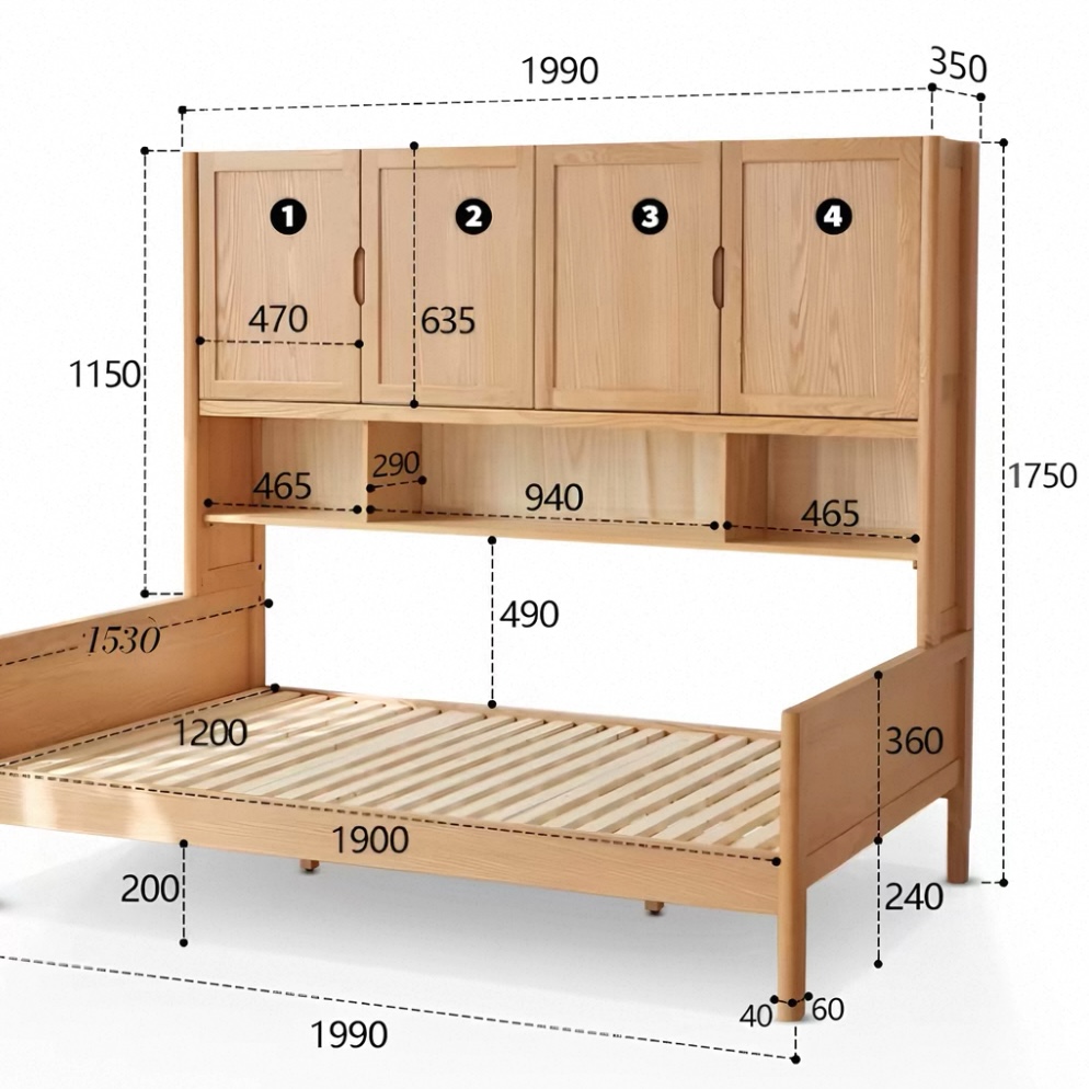 全實木兒童床連衣櫃一體多功能 小戶型 1.2 米單人床備儲物空間 bed