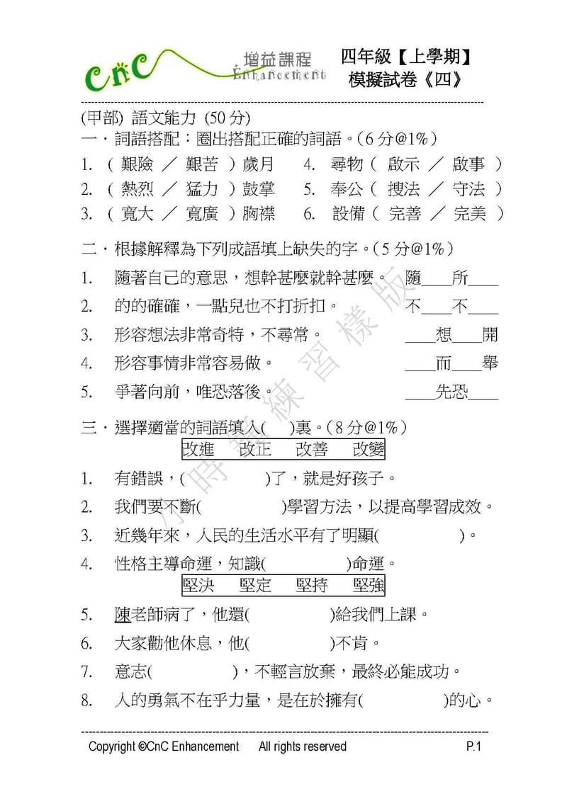  模擬試卷 (四年級)