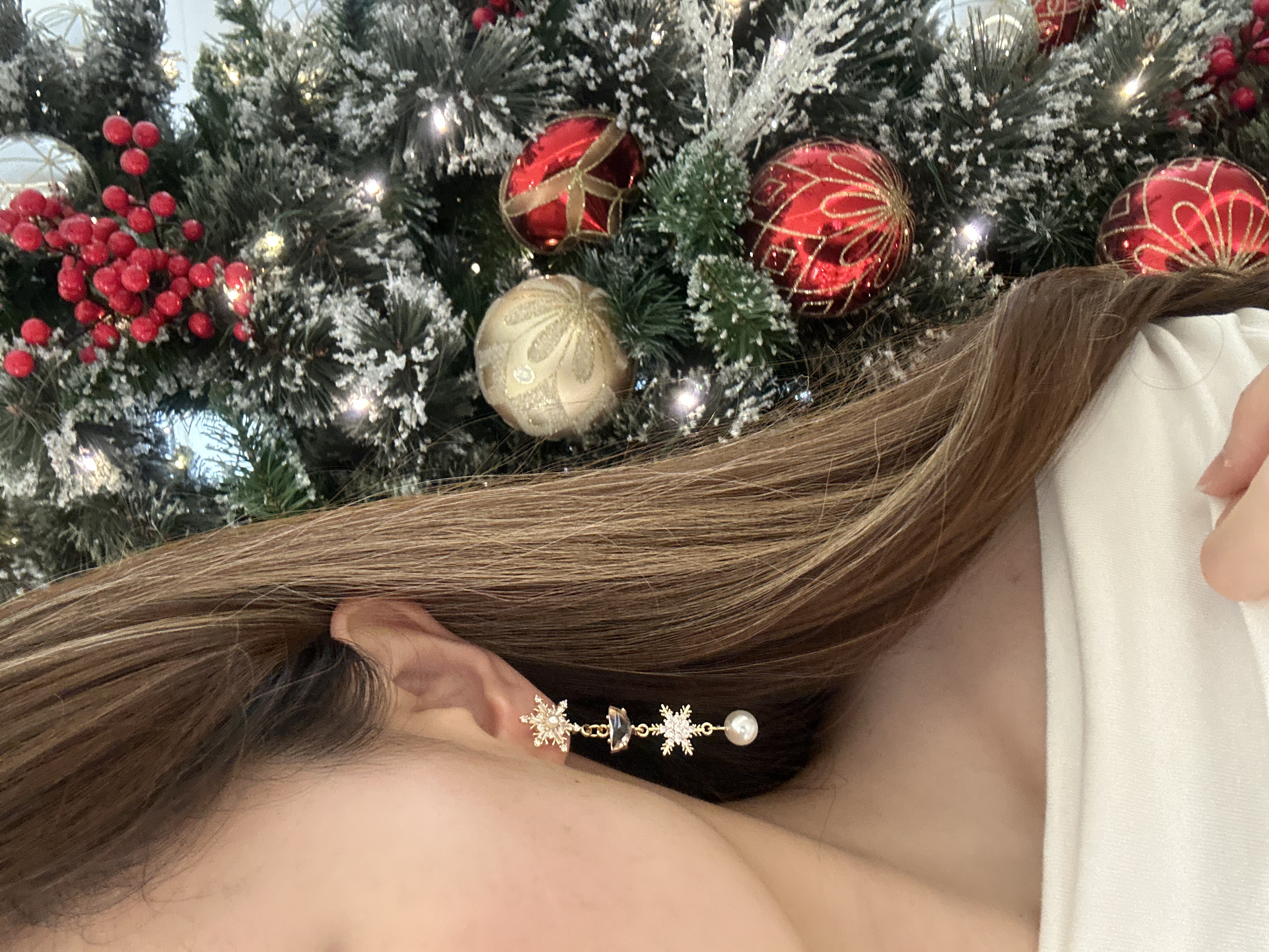 白色聖誕❄️珍鑽星耳環(金)