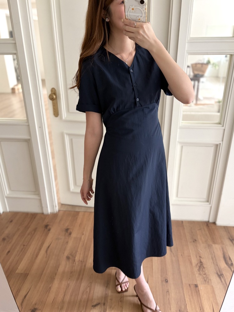 Evie Front Button Dress (Navy)
