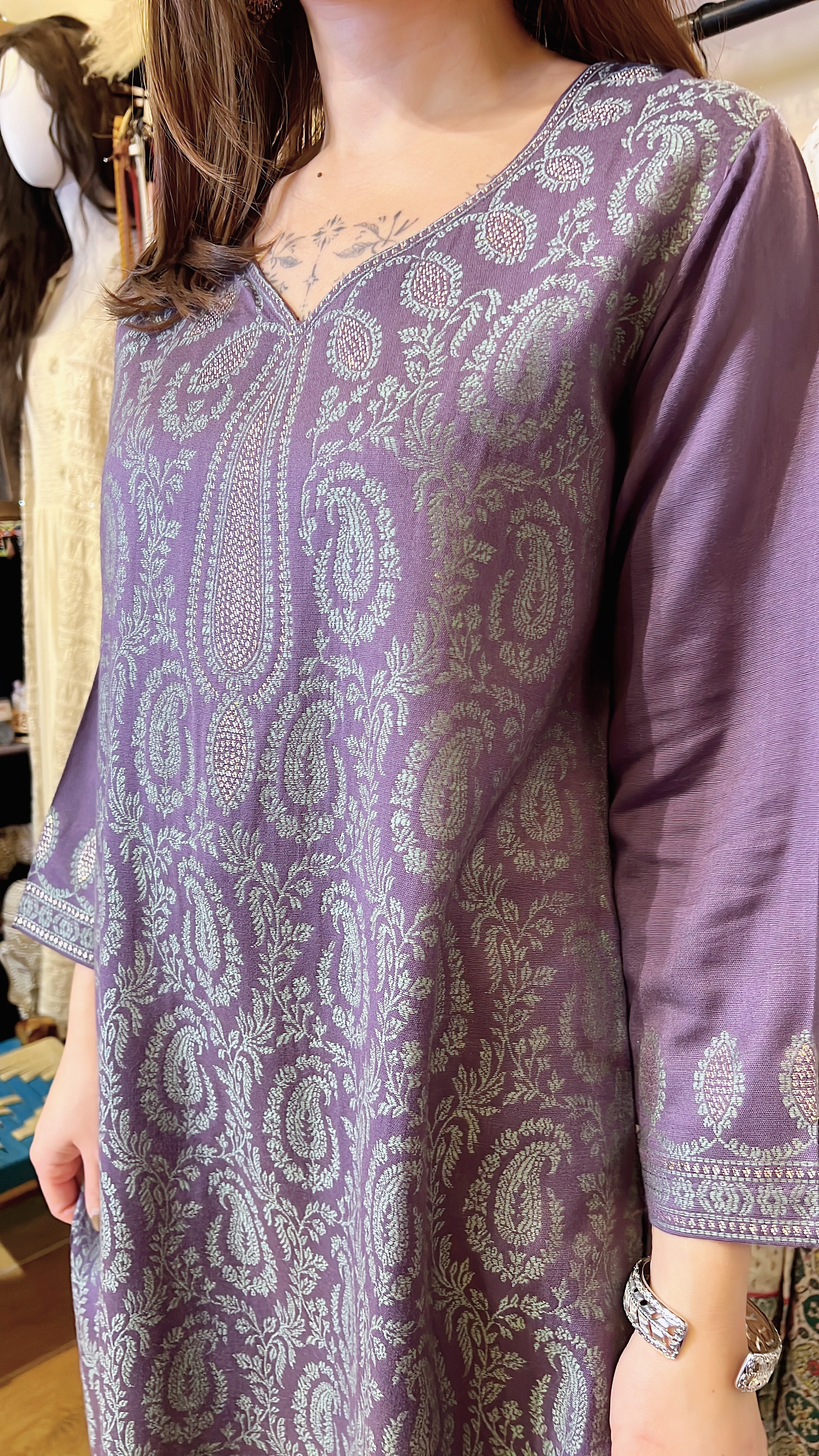 Dark Purple Paisley Set of 2 Kurta + Pants #1003