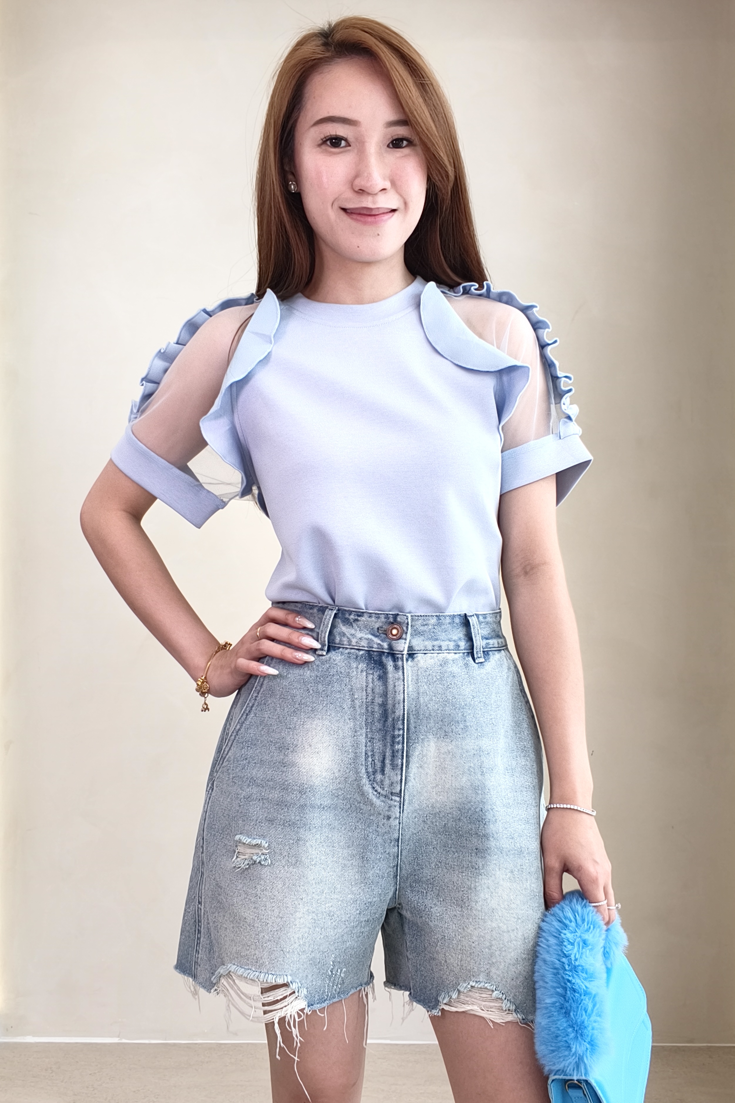 CP1636 Edge Muse Distressed Denim Shorts