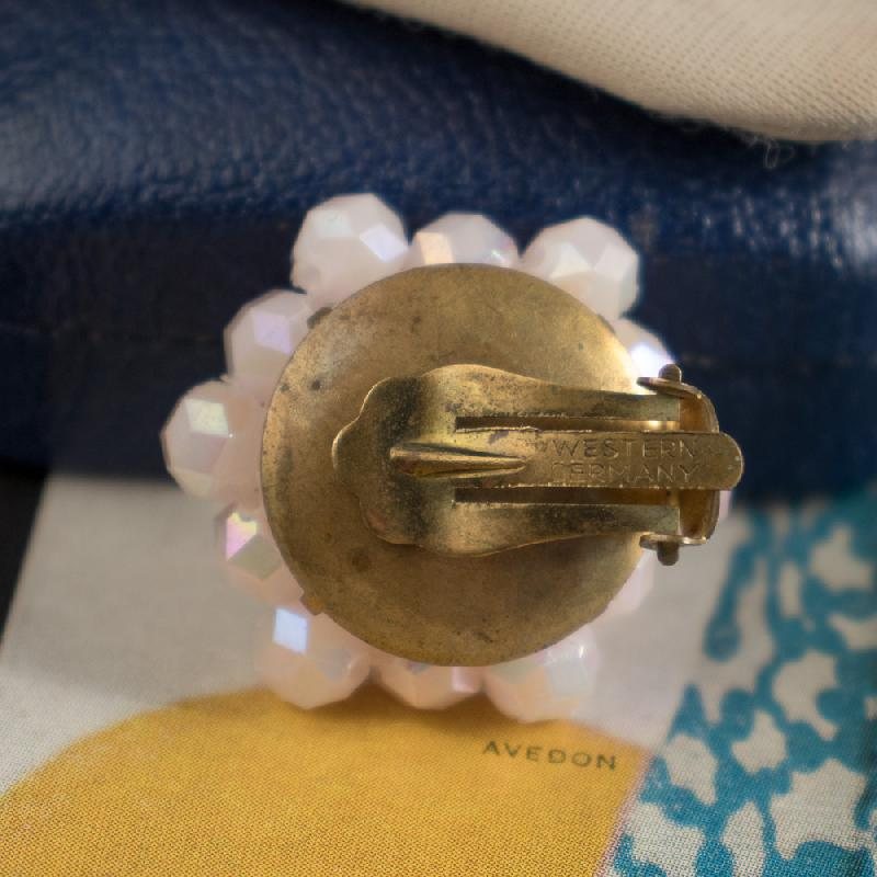 c.a. 1960s West German Pink Bead Clip Earrings (NA0737)