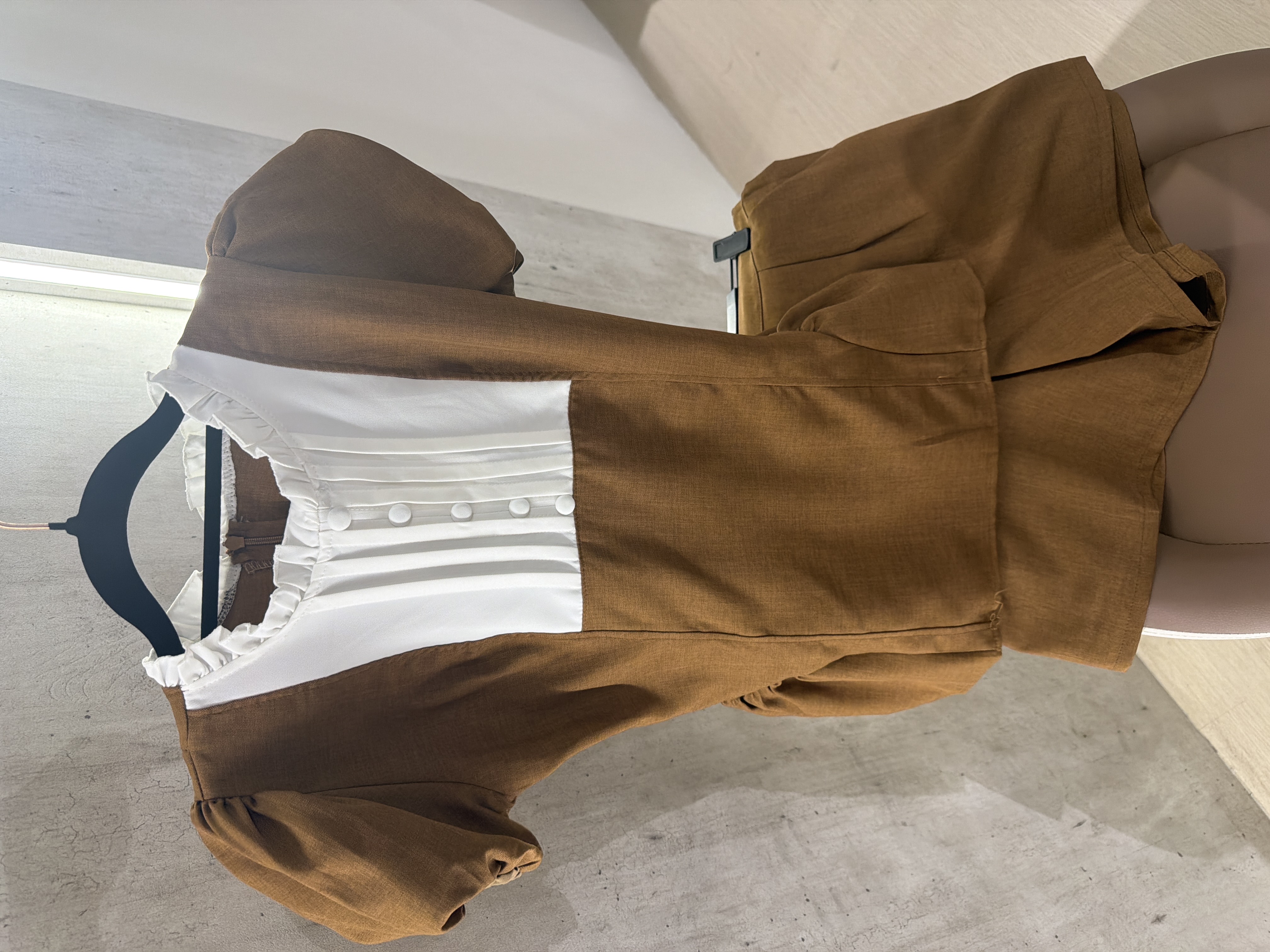 田園風復古泡泡袖褶皺洋裝两件套