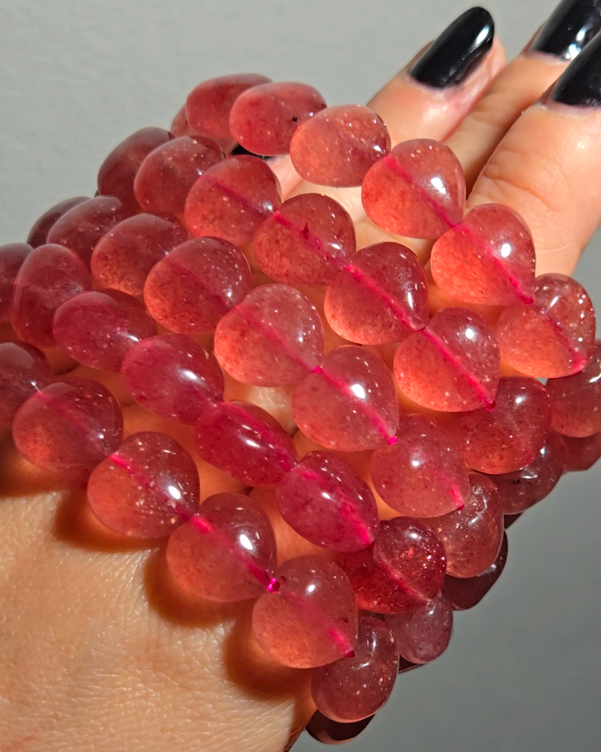 Strawberry quartz heart-shaped 12mm bead bracelets - ST65