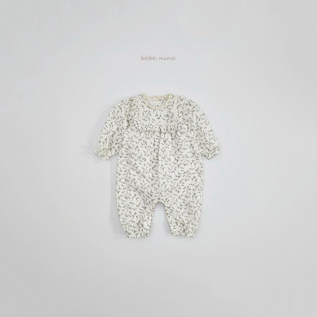 🌸預訂 韓國直送🌸🇰🇷Bebenine兩色碎花蕾絲荷葉邊方領寬鬆長袖連身服