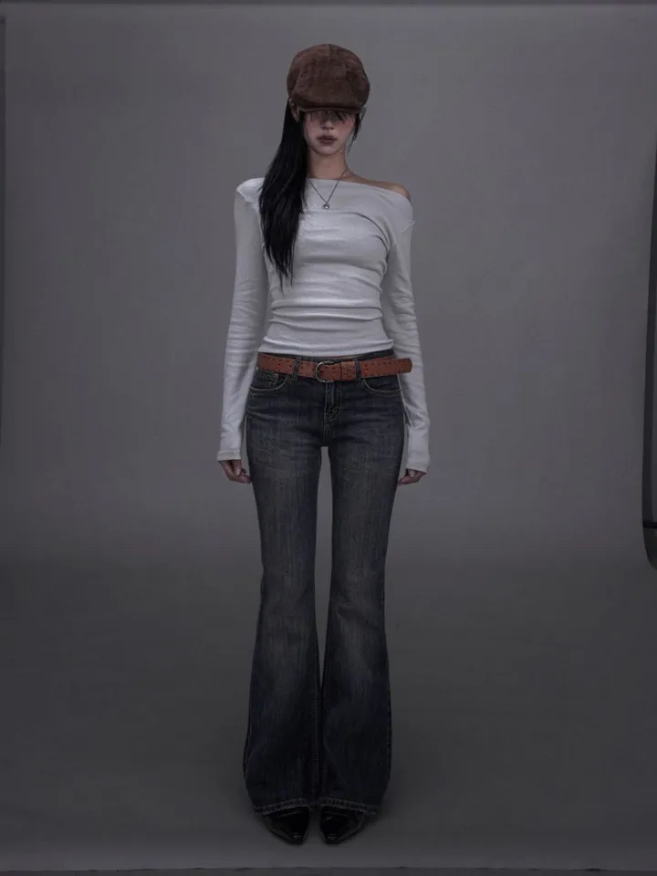 Washed Low-Rise Bootcut Denim