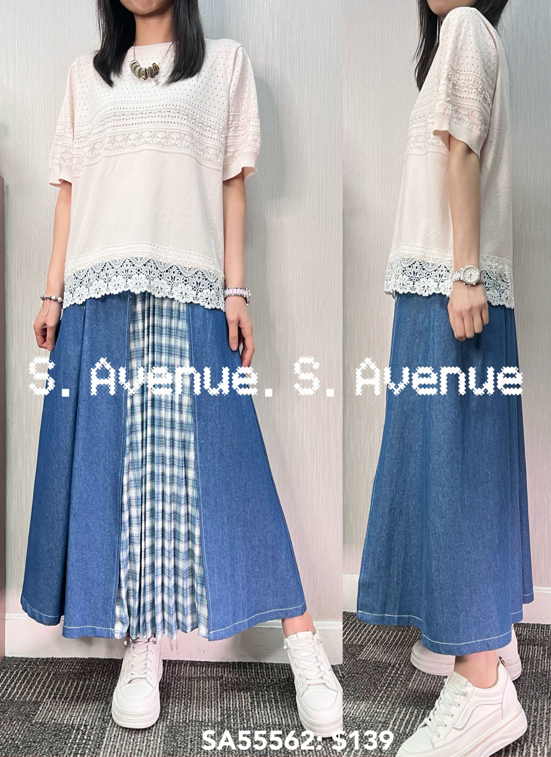 SA55562: 短袖織花下lace線top