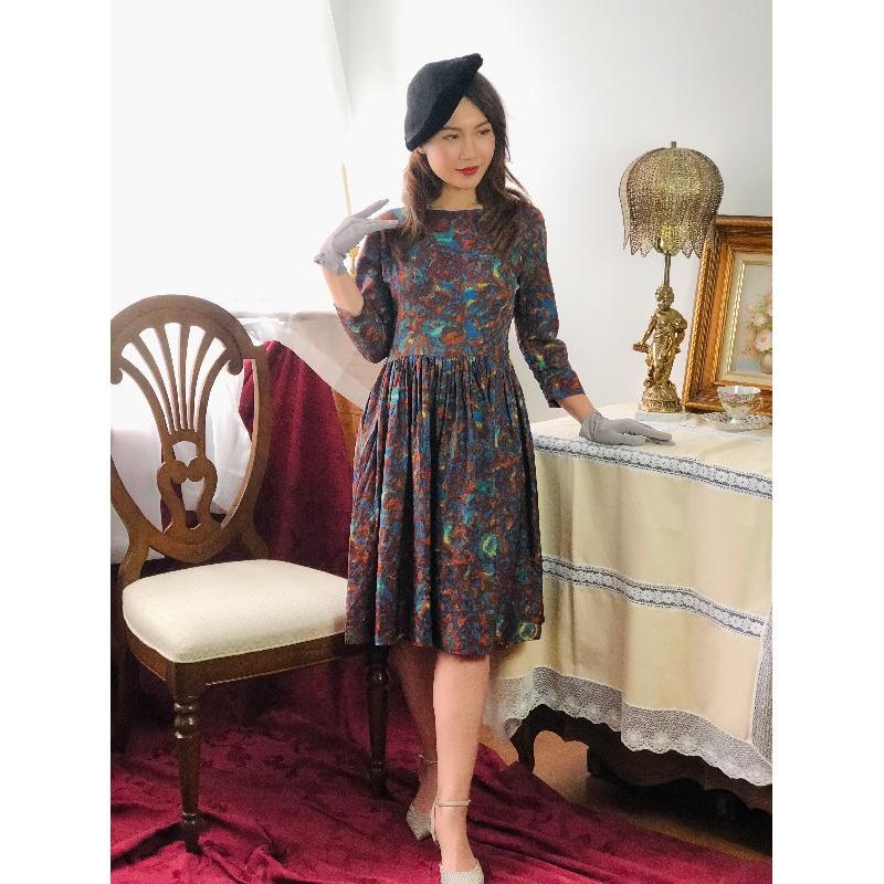 RARE！C.a. 1950s Abstact Novelty Pattern Day & Night Dress(MT894)