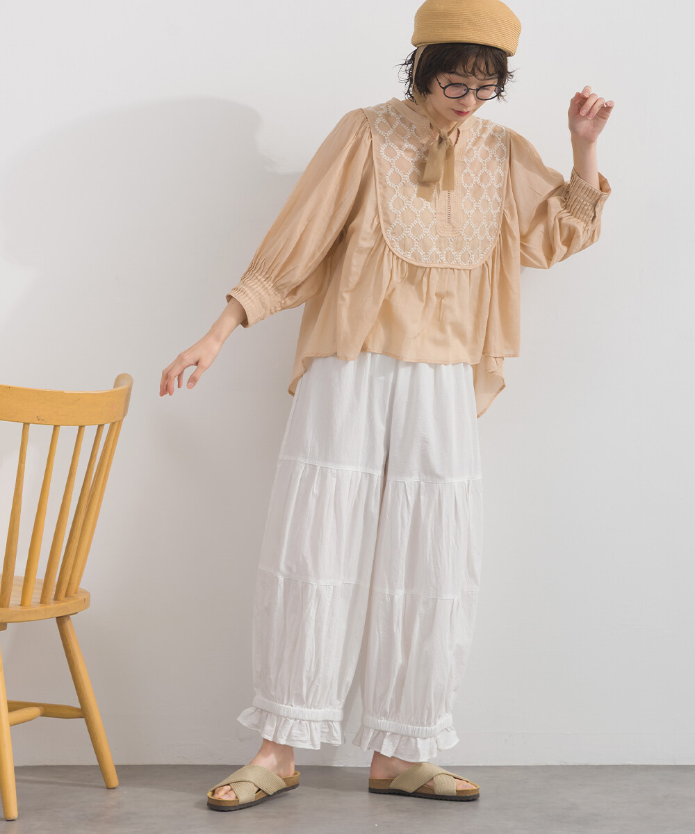 LP - 純棉圓點幾何刺繡襯衫 (淺粉色)