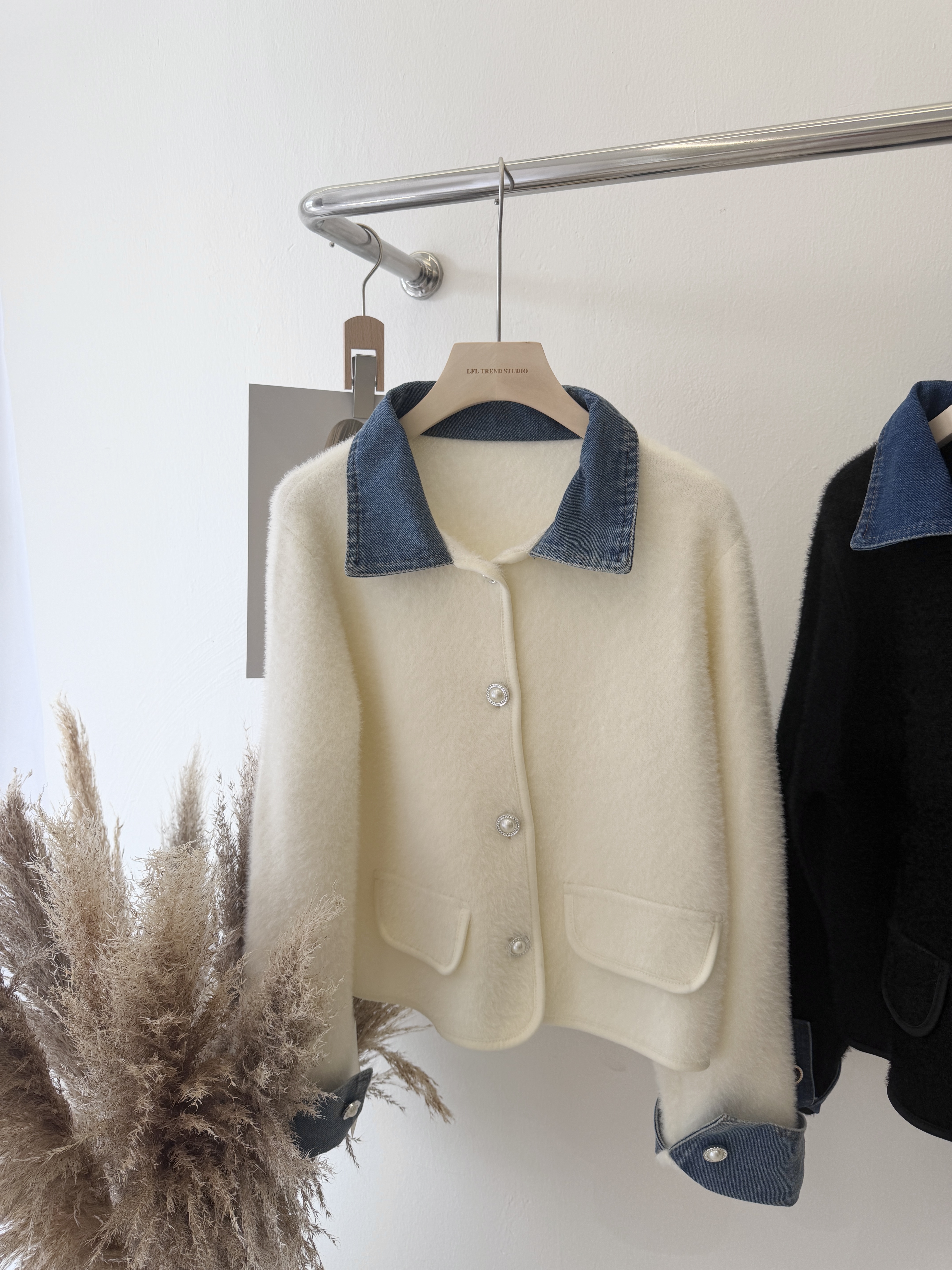 6614 设计感牛仔拼接小香风外套