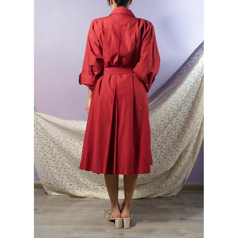 Rare! Vintage Japanese 1980s Shoulder-Padded Red Trench Coat (MT1612-2)