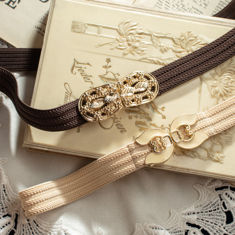 Vintage Japanese Classic Design Ivory Horseshoe Belt Buckle with Elegant Elastic Belt (E009 x K007)