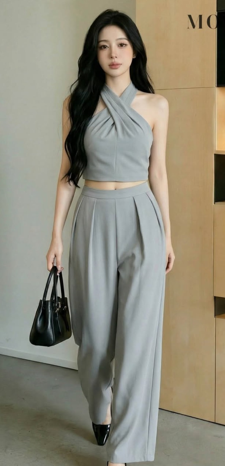 Elegant Halter Top and Wide-Leg Pants Set