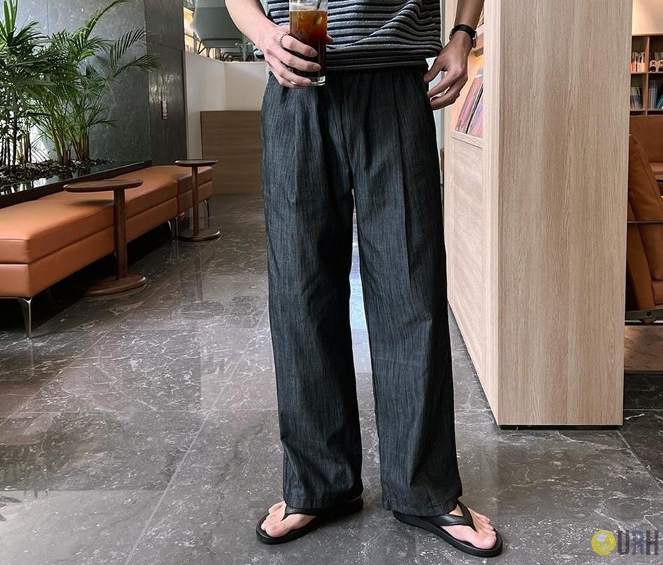 【100%保證韓國直送】Linen Denim 輕盈高透氣亞麻牛仔橡筋腰寬鬆闊腳褲 👖 [4 color] RG115867