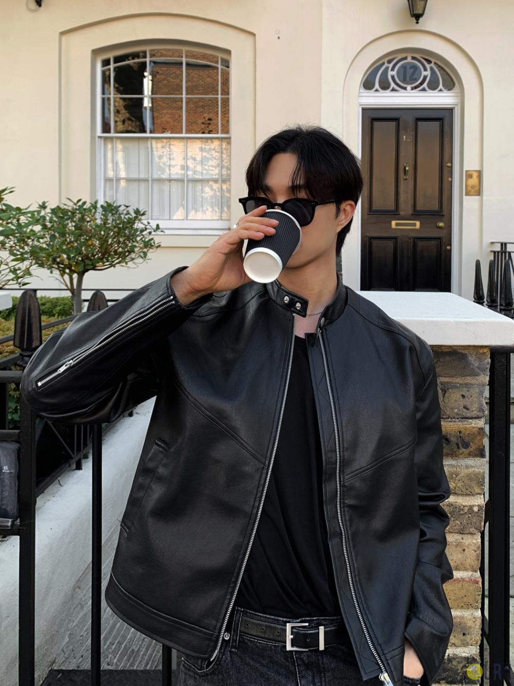 【100%保證韓國直送】經典 2-way 雙向拉鍊半寬鬆皮褸外套 RL114621