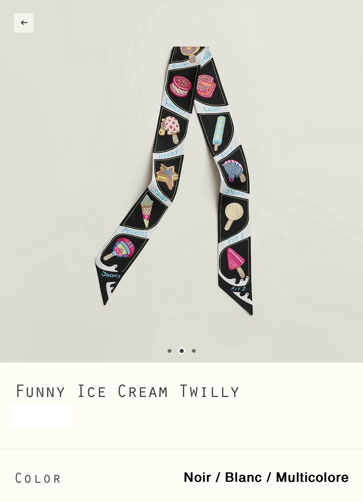 ✨ Hermès 全新🆕 100%絲 Funny Ice Cream 圖案 Twilly