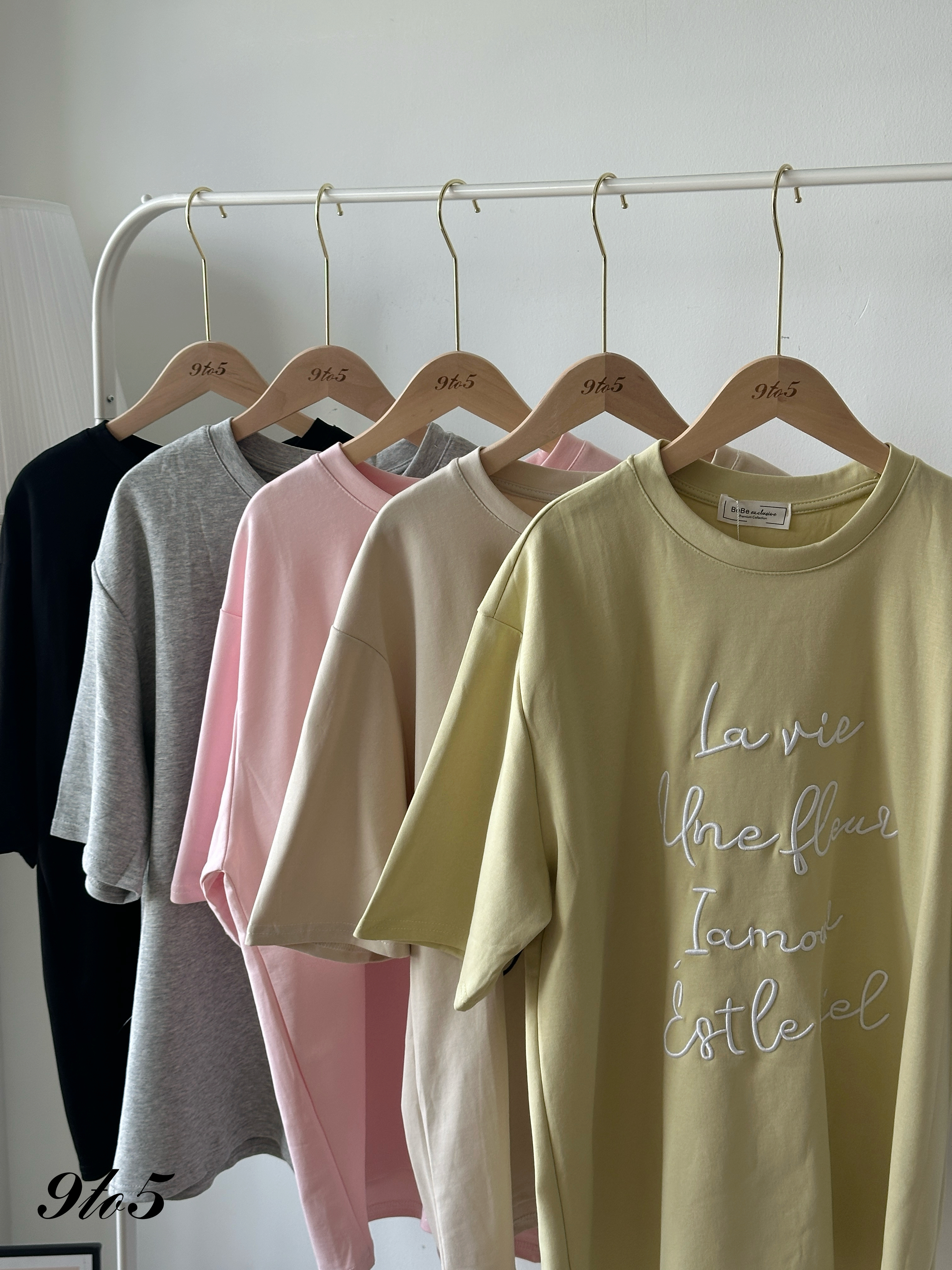 T4183 Embroidery Wording Oversized Tee - 5 Colors 