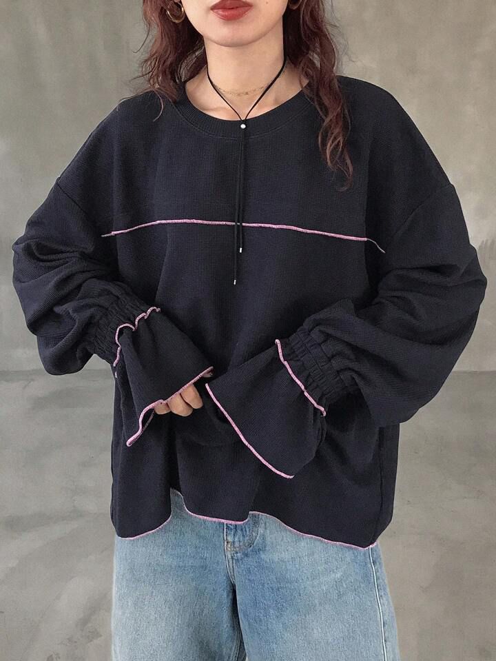 復古荷葉邊長袖上衣