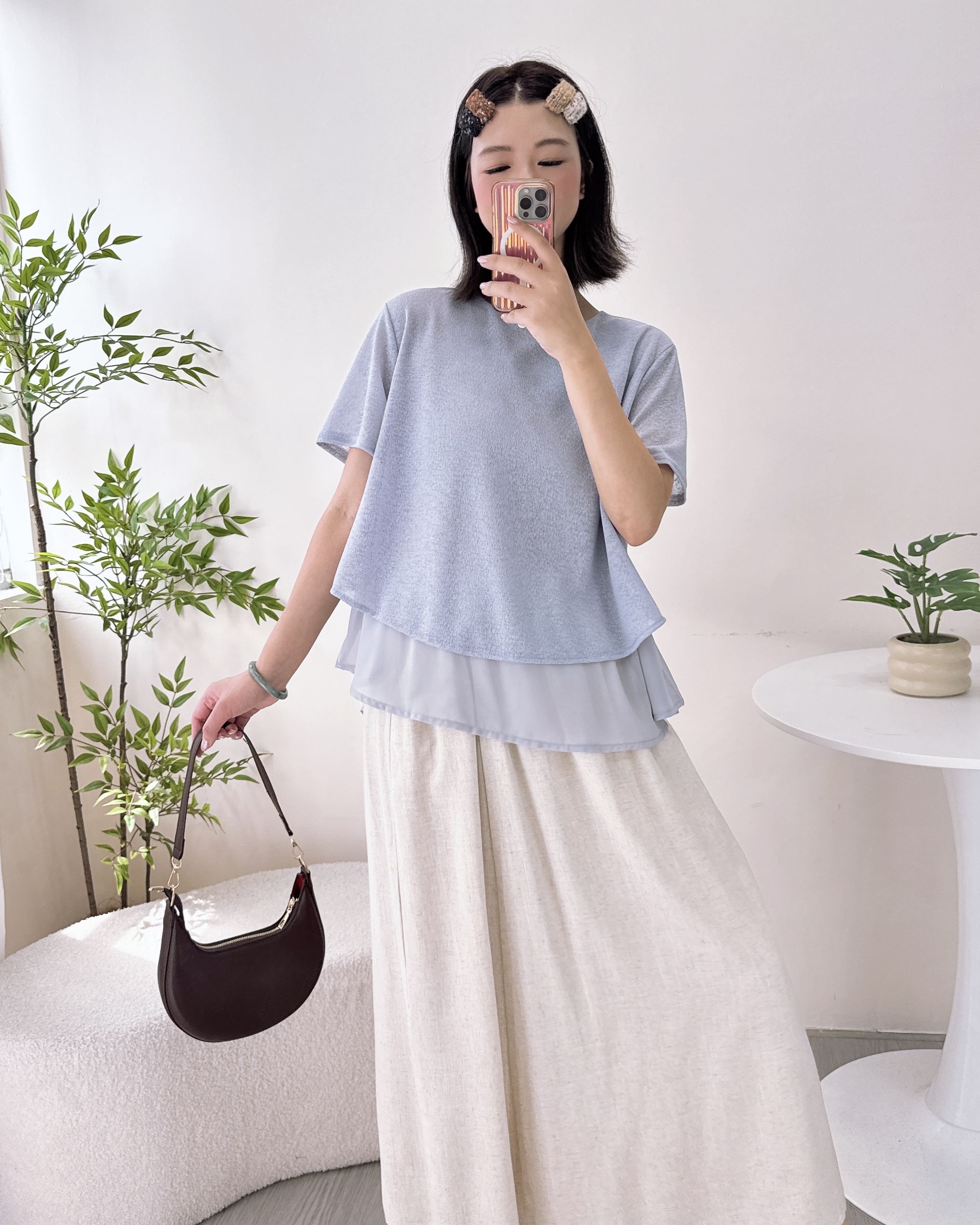 輕薄磨砂雪紡混棉上衣 3色