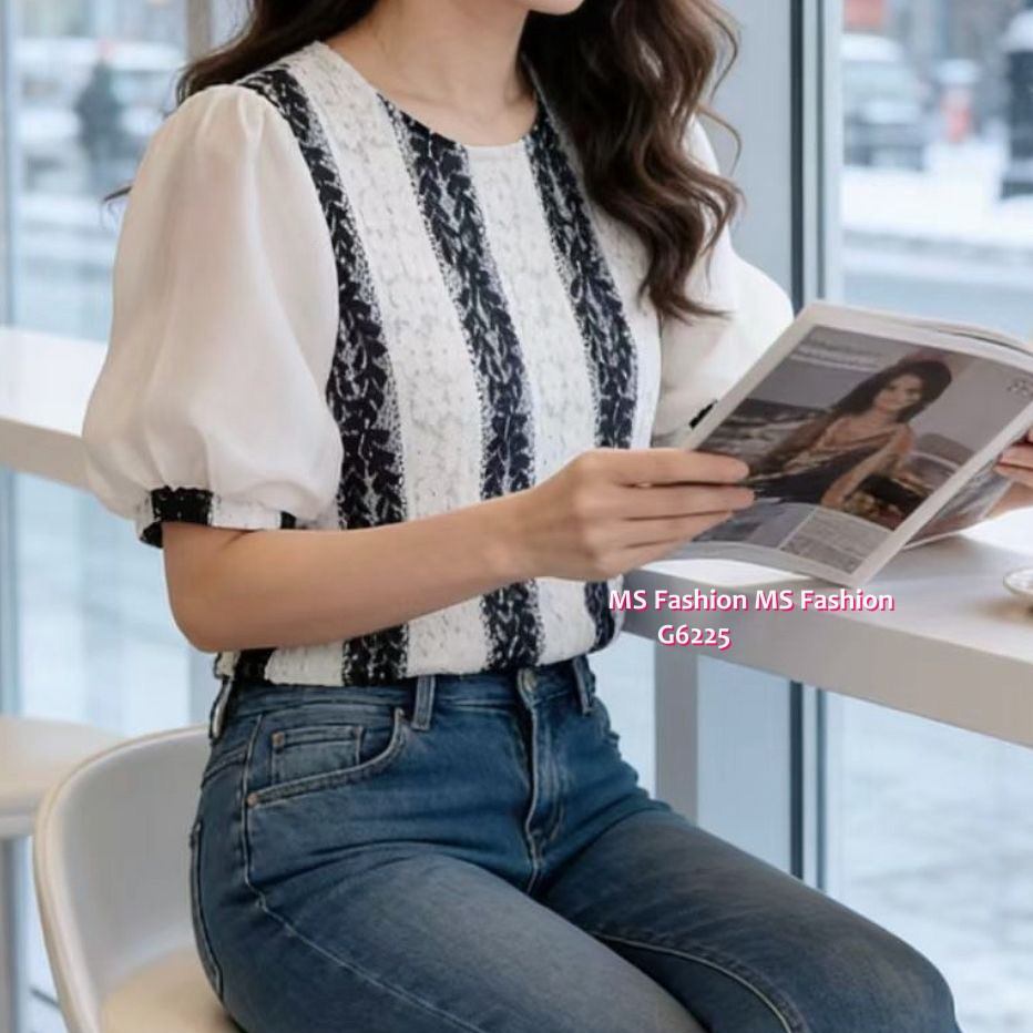 G6225 韓國🇰🇷拼色直間lace top