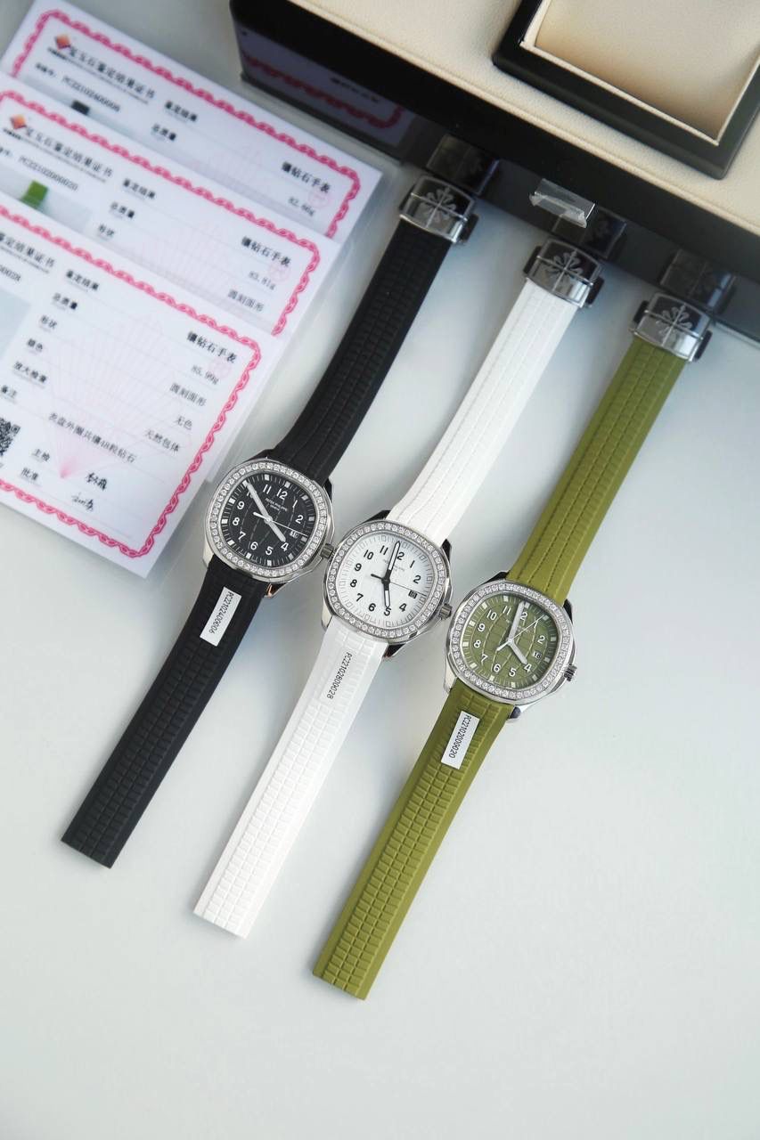 ✨独家首发 百达翡丽AQUANAUT女表旗舰款 专为女性打造，简约显精髓，大胆设计撞正统纯粹，辨识度拉满💃 ✅38mm黄金尺寸，进口精钢多道精磨，方圆个性造型，优雅大气一眼识PP ✅表盘镶48颗VS2.0真钻（约1.2克拉），附Gtc权威证书，可验可查保真💎 ✅原装瑞士石英机芯，100零部件打造，零返修零误差超靠谱⚙️ ✅浮雕表盘+立体字块，高级立体感拉满；蓝宝石水晶玻璃，防刮防反光 ✅进口热带复合橡胶表带，贴手舒适适配各种手腕，原装蝴蝶扣佩戴便捷