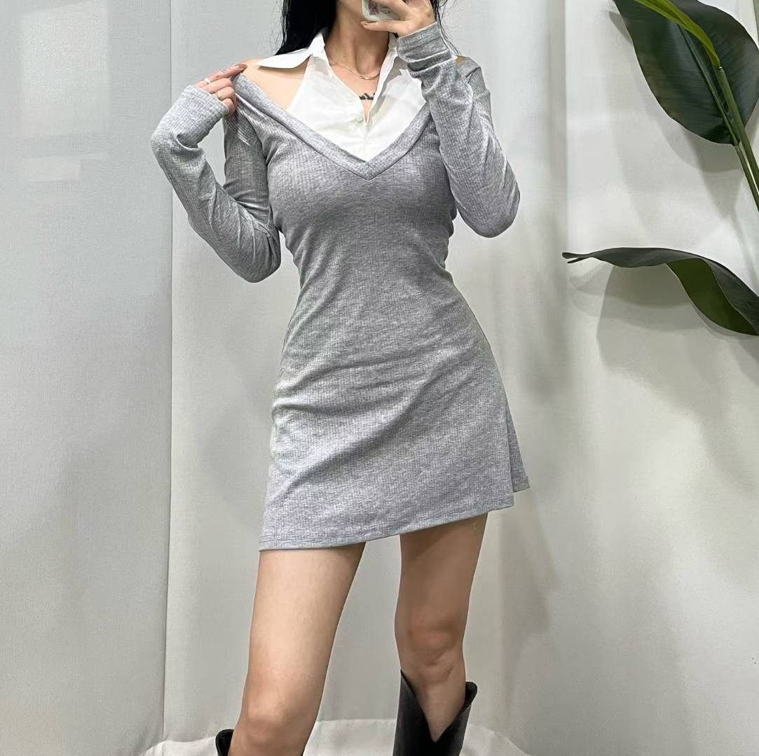 小企領假兩件連身裙