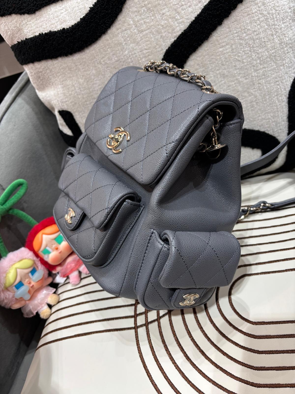 Chanel Duma Backpack AS4398 灰色荔枝牛皮 100%Authentic, 99%New ✅晶片✅Dust bag✅Box