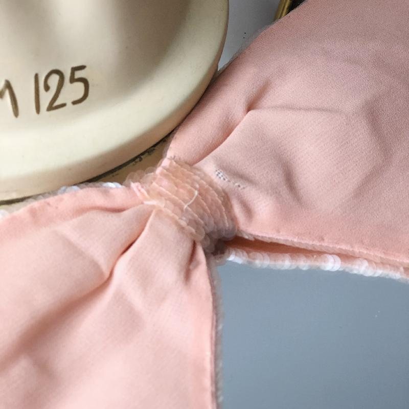 C.a. 1950s Handmade Salmon Pink Sequin Bow Embellishment(MT612)