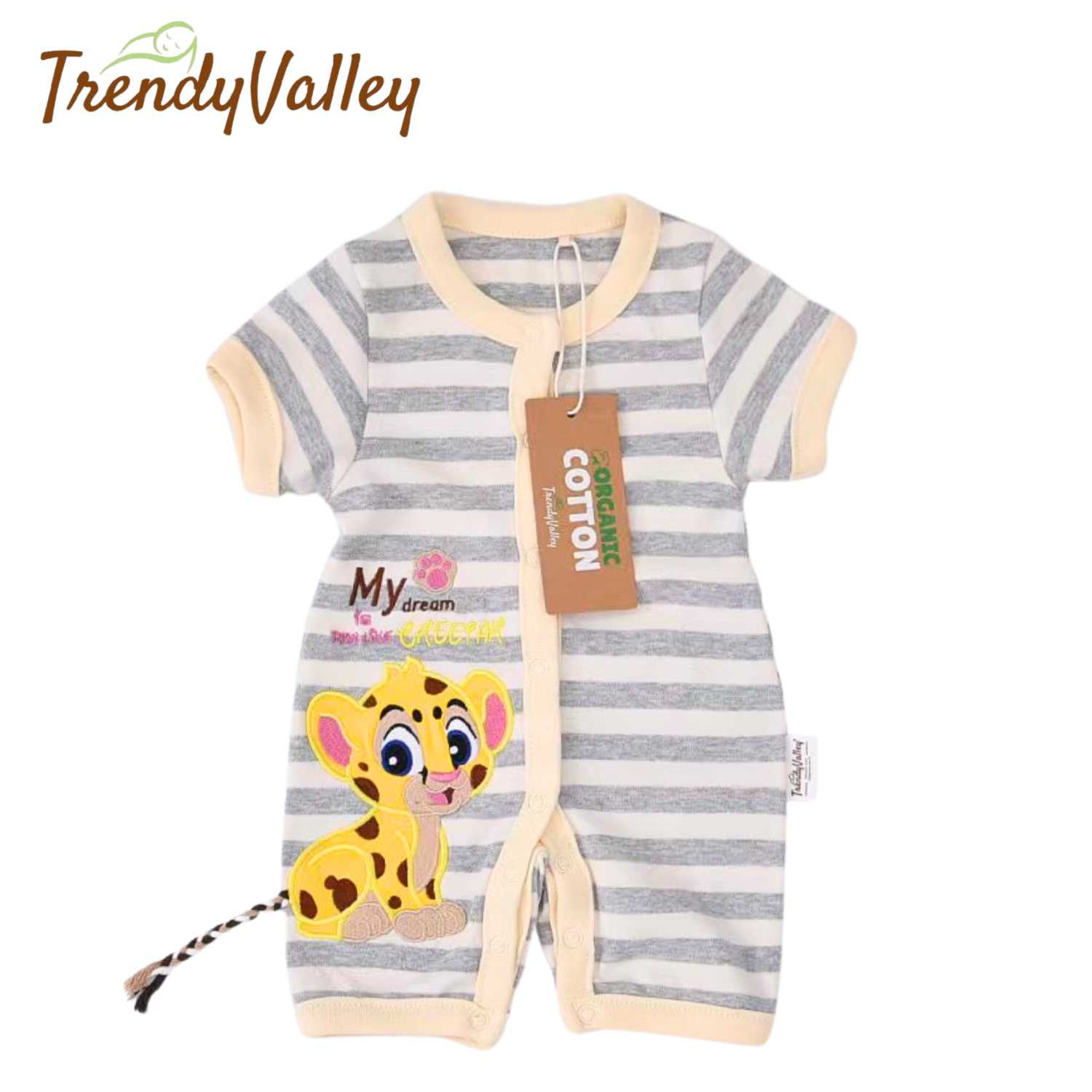 Trendyvalley Organic Cotton Short Sleeve Short Pant Baby Romper (Cheetah)