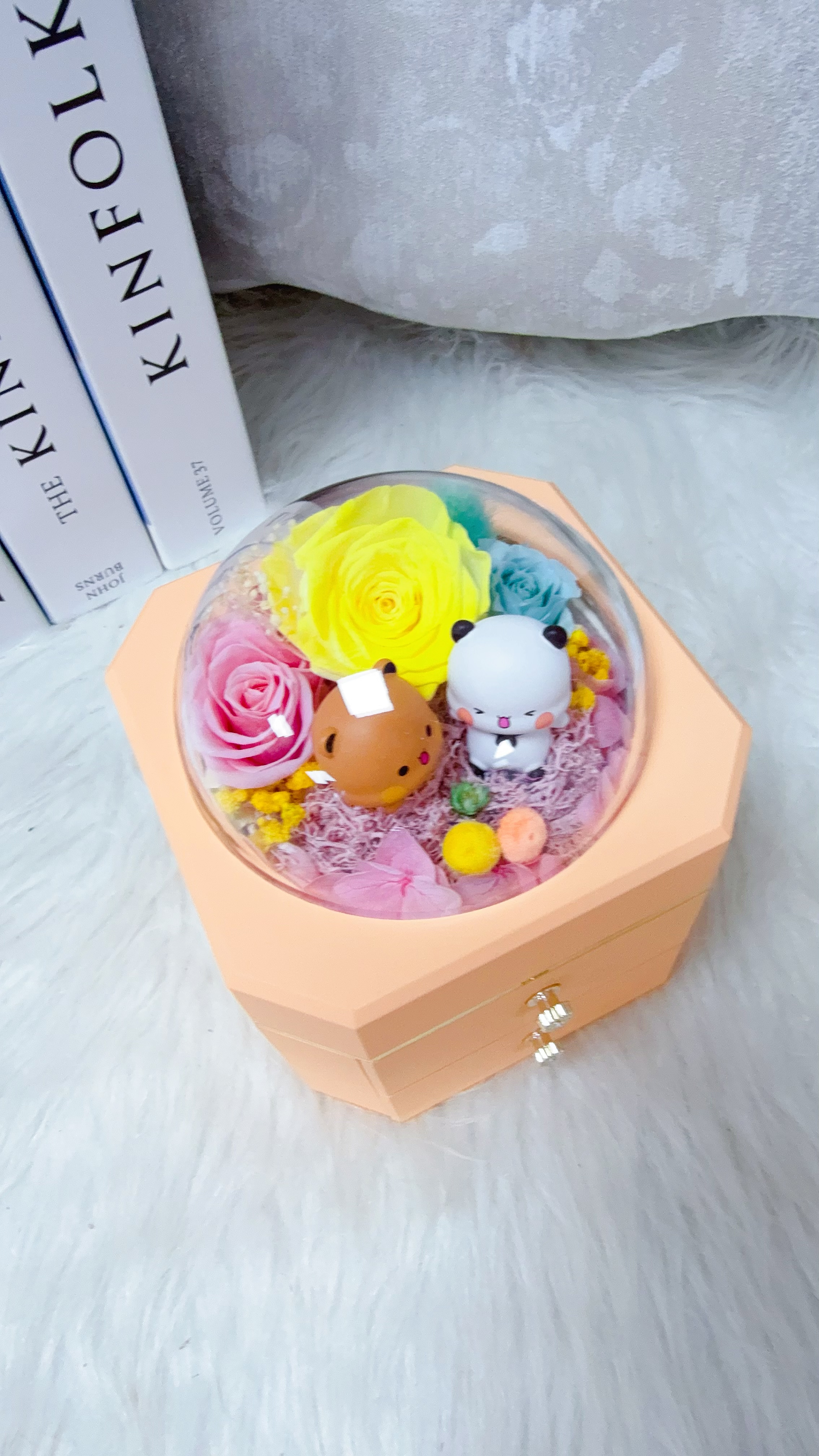 一二布布永生花粉紅飾物盒