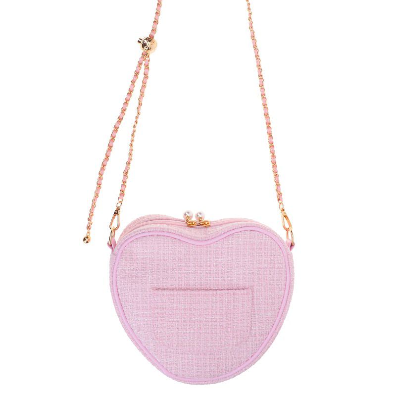 My Melody 淺粉色絨布心形金球斜孭袋
