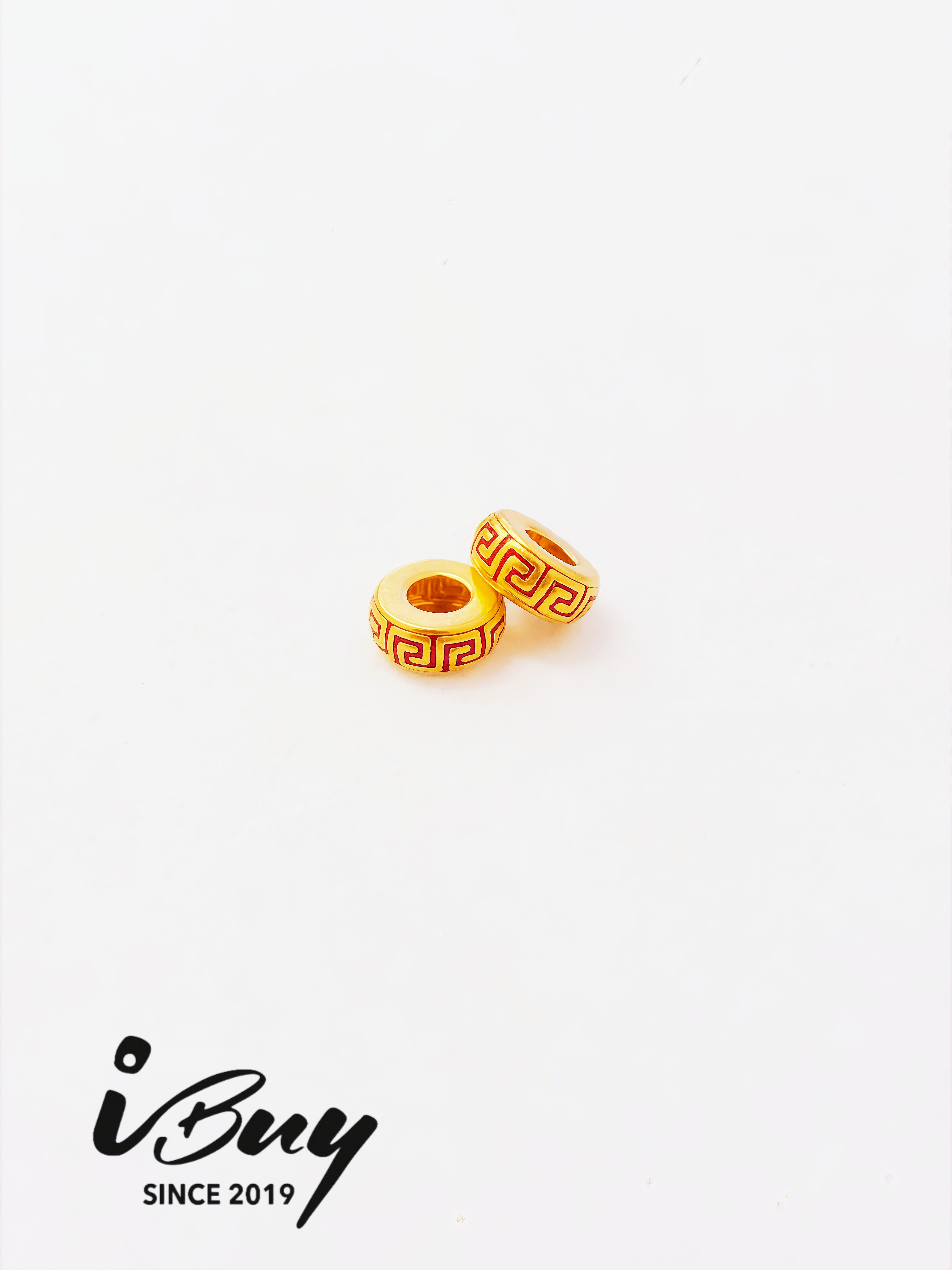 999 GOLD SWASTIKA SPACER BEAD 999 金 回纹隔片
