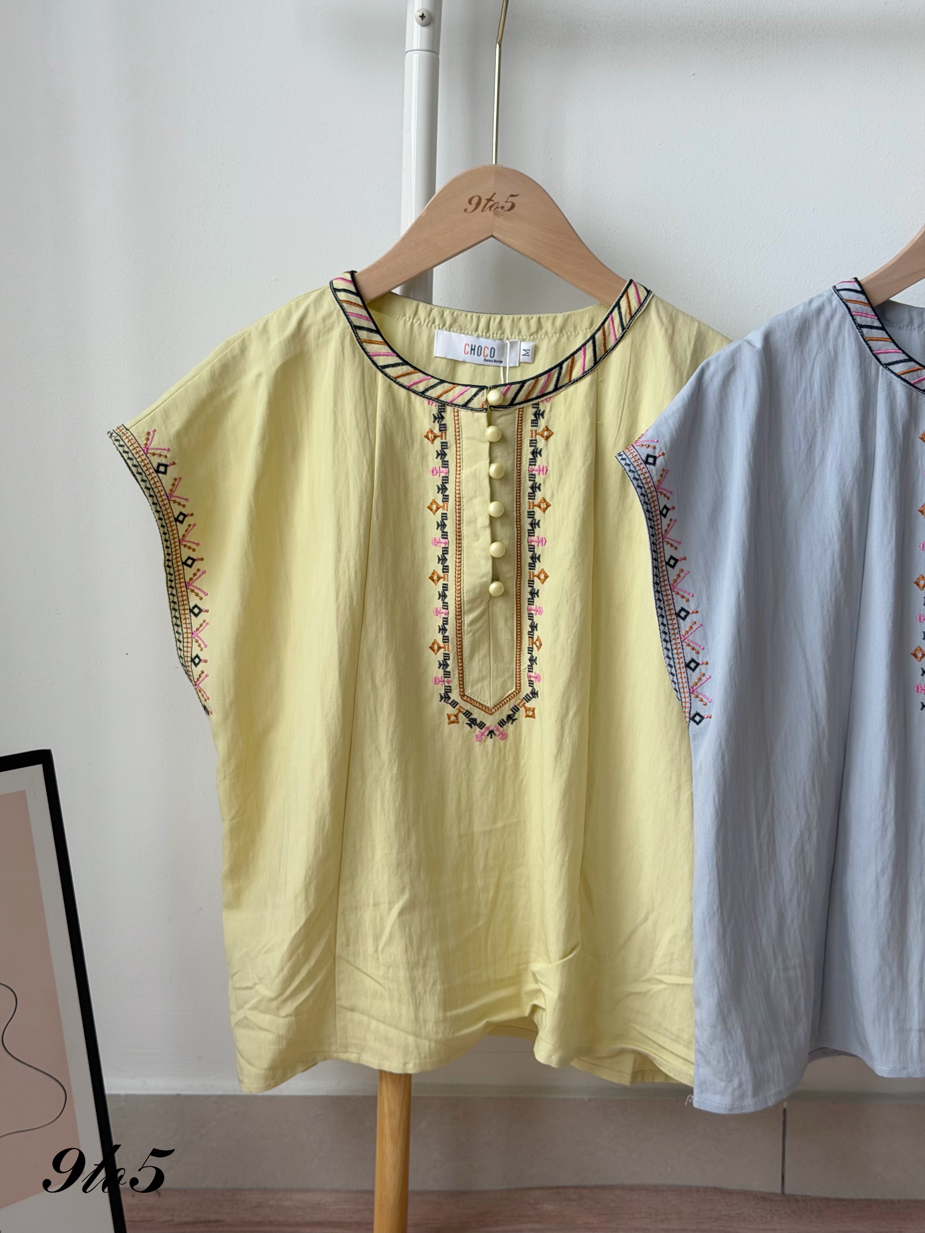 T4517 Peony Embroidered Cape Sleeve Top - 3 Colors