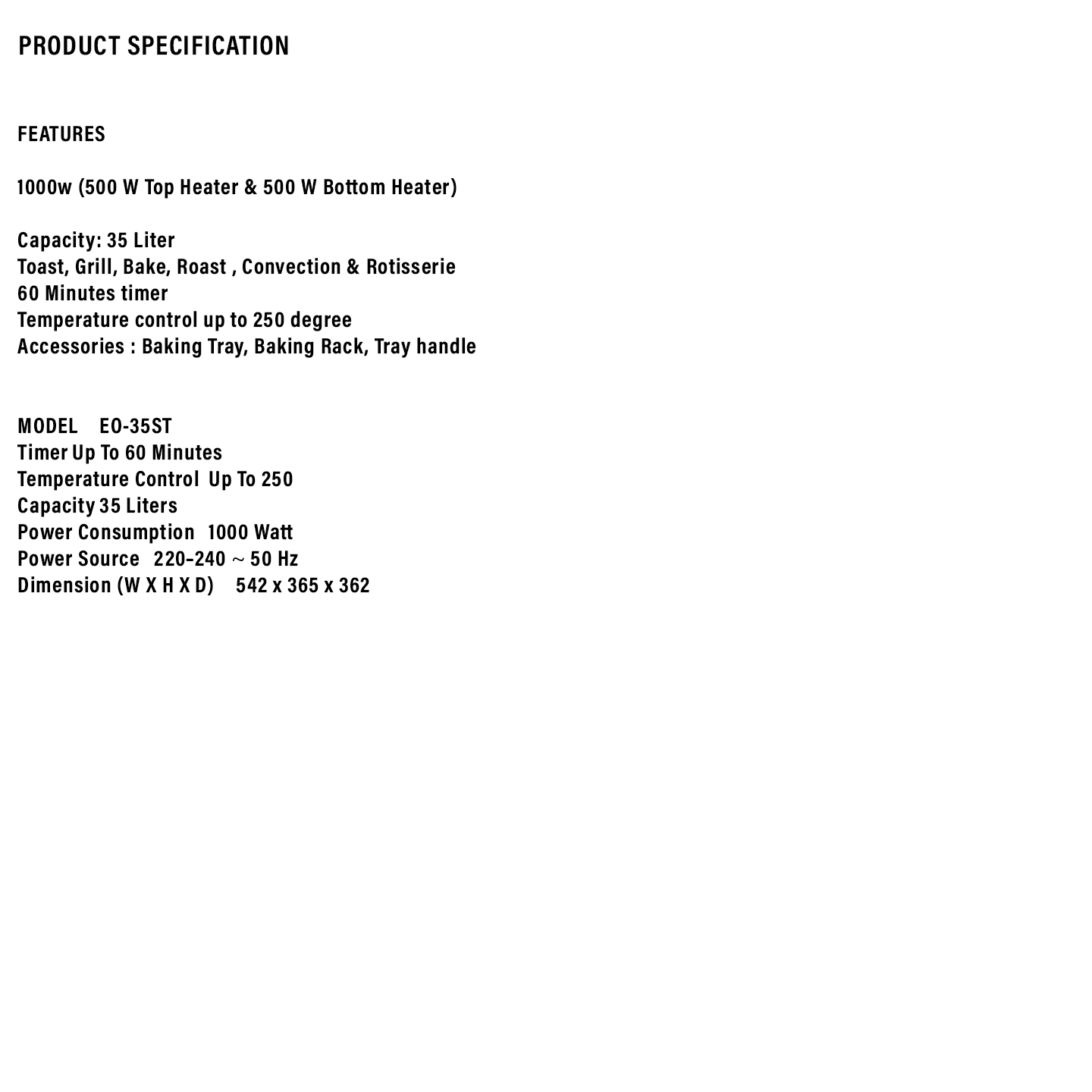 Sharp 35L Rotisserie Convection Electric Oven (EO35STMA)