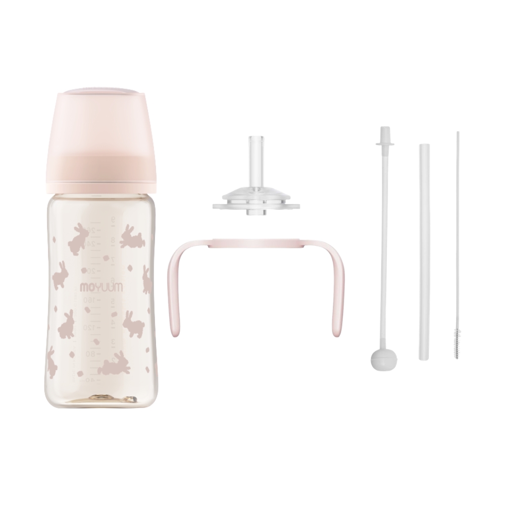 Moyuum - PPSU 寬口防漲氣奶瓶270ml（粉紅雪兔）+寬口奶瓶防漏學習吸管套裝(粉紅色)_MY257_SET