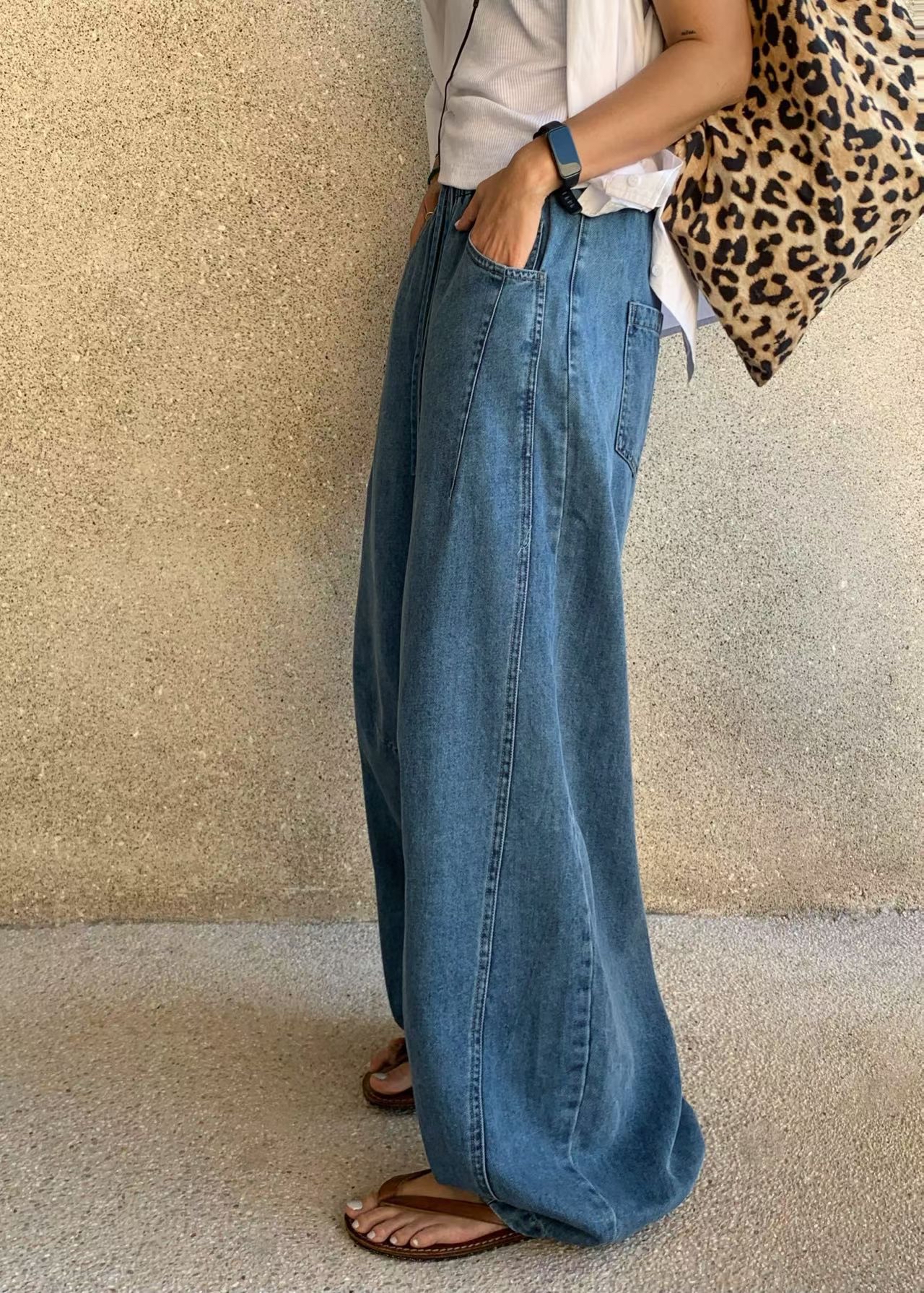 橡筋腰3D cut 薄闊牛