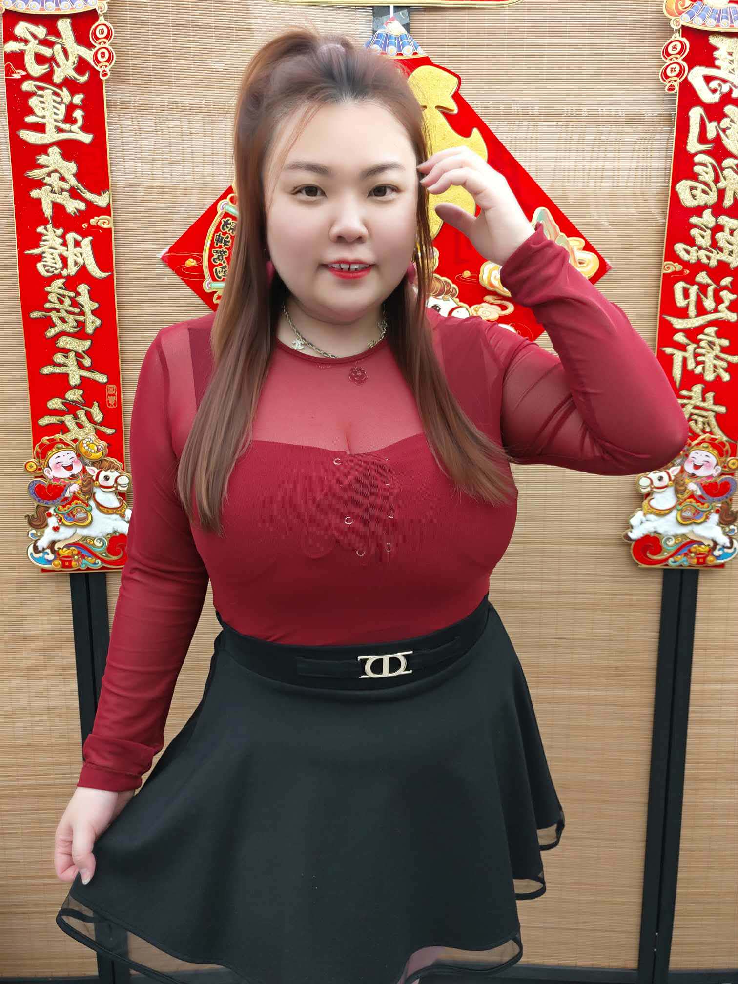 DDB02 6002(A2) 绑带内搭加长袖网纱两件式上衣