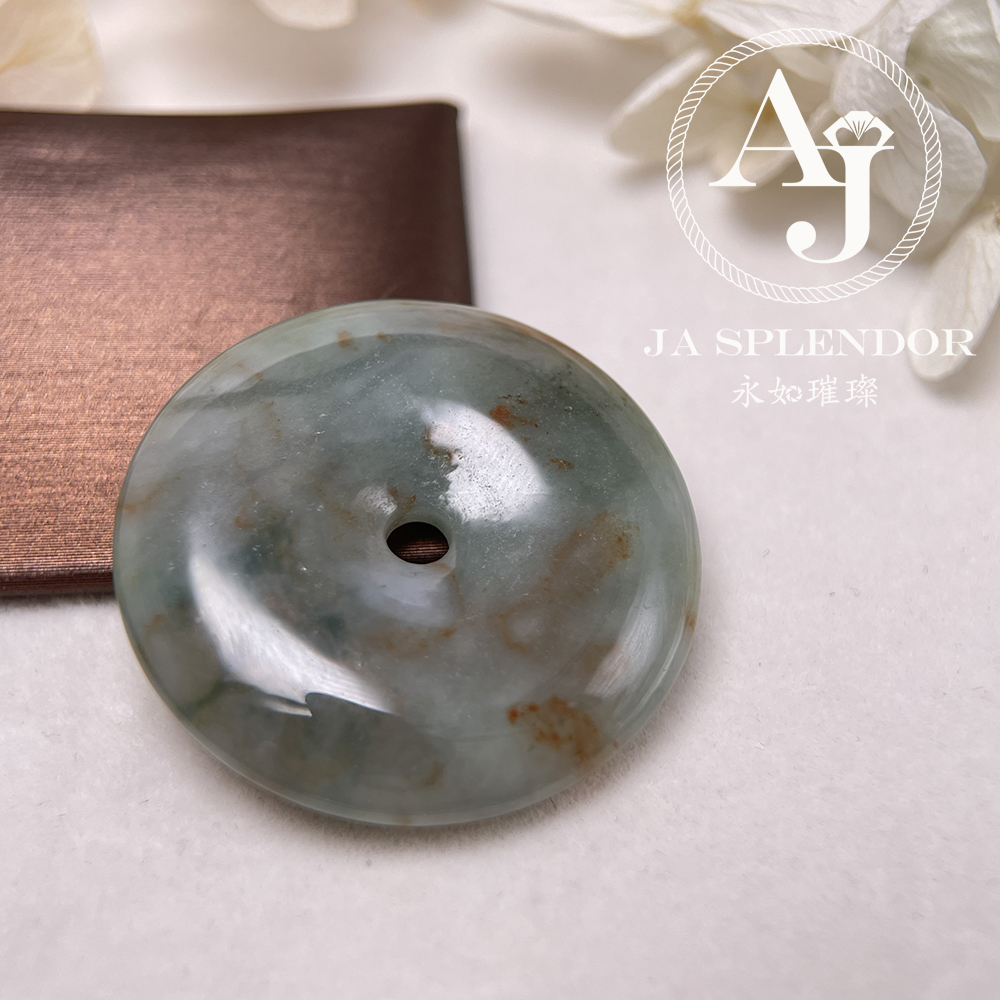 JN-223 天然翡翠A玉 特色綠映紅平安扣