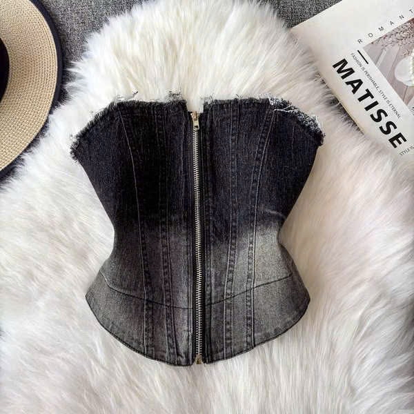 牛仔身胸衣 前拉鍊設計