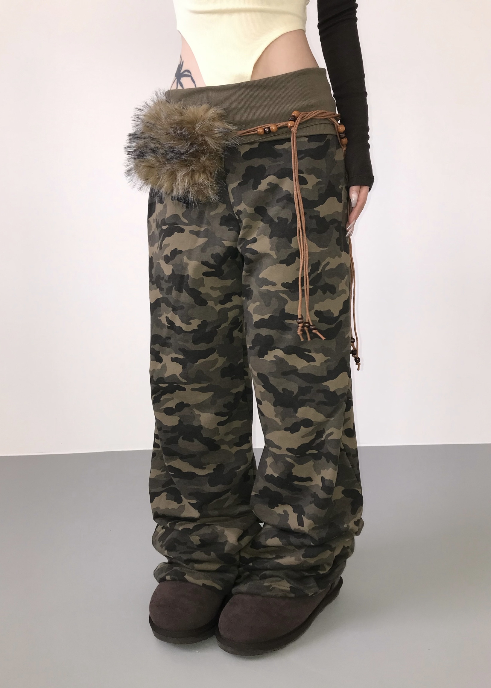 Foldover Camo Wide-Leg Sweatpants