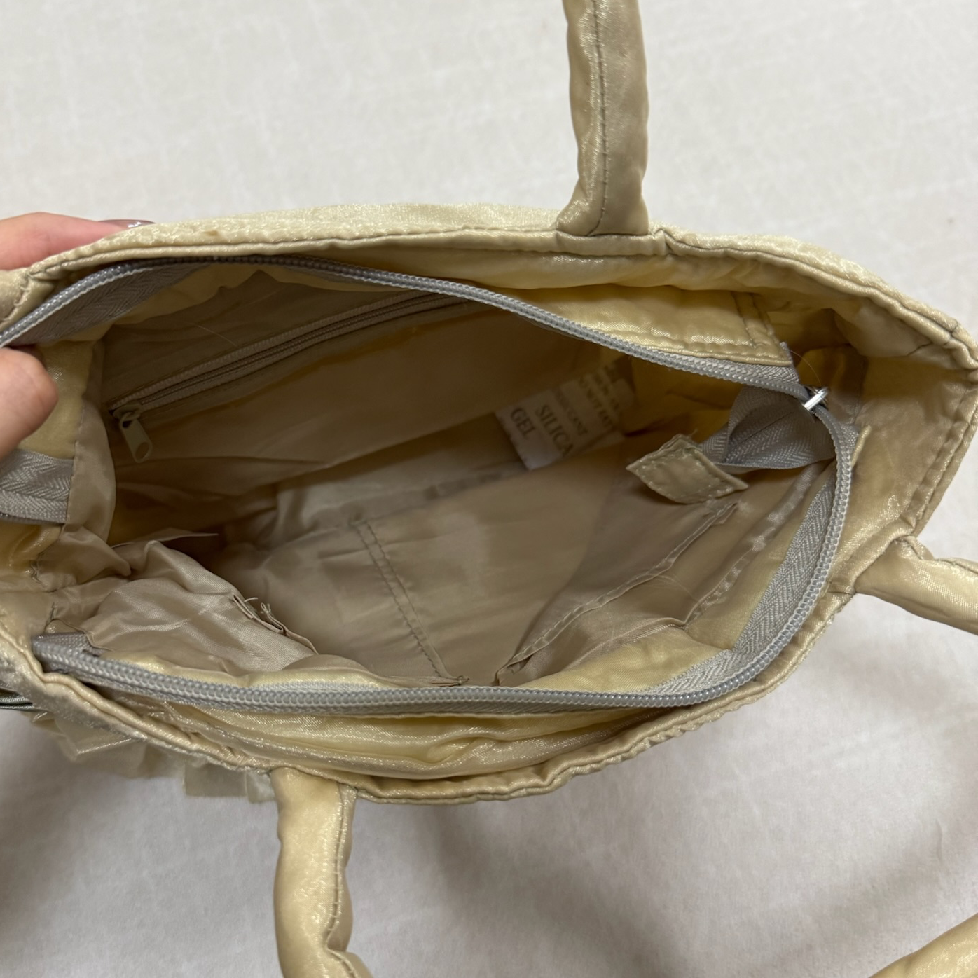 Champagne Satin Flower Bow Mini Tote